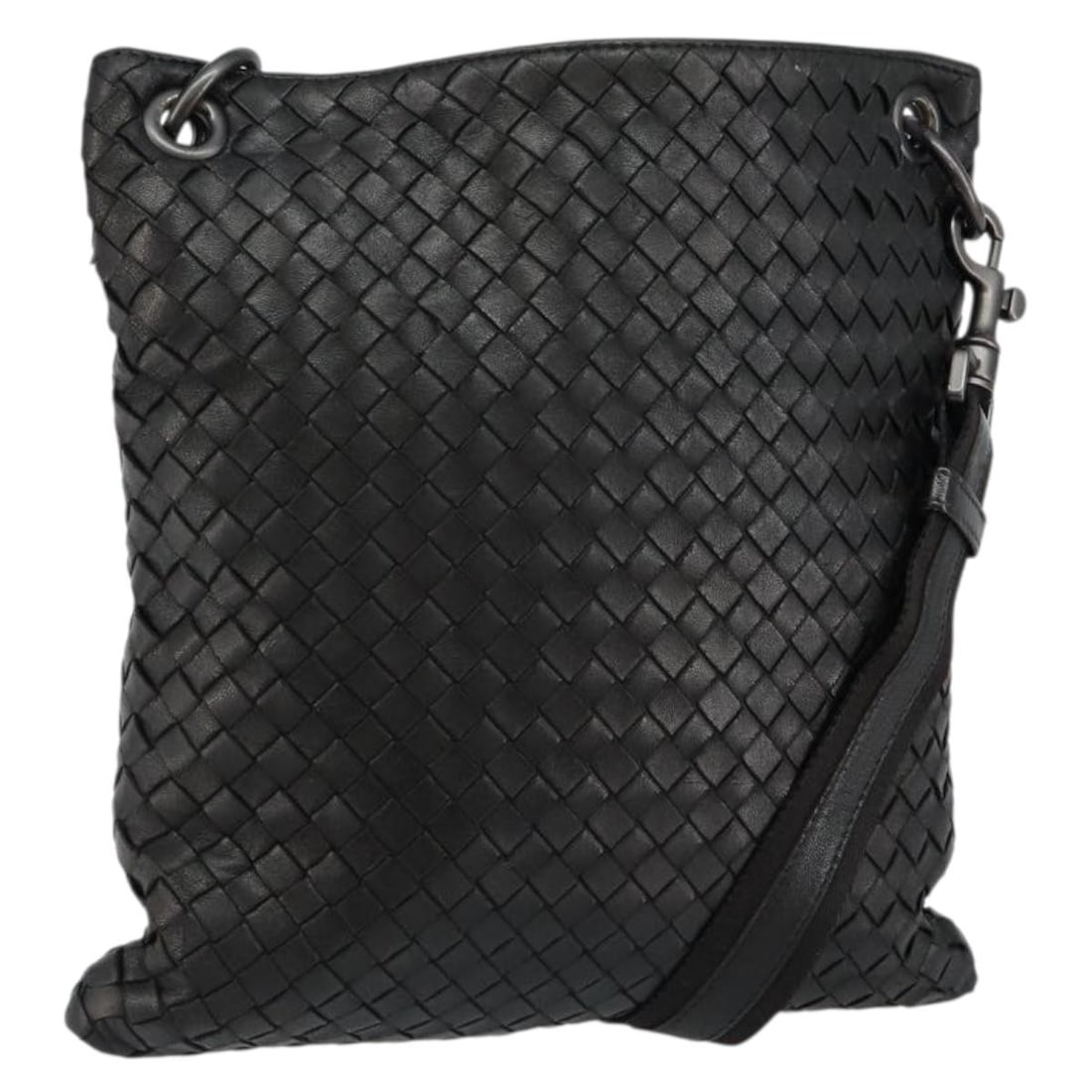 Bottega Veneta Intrecciato Black Leather Shoulder Bag Auth 143339: Bottega Veneta Intrecciato Black Leather Shoulder Bag Auth 143339 This Bottega Veneta Intrecciato Shoulder Bag showcases timeless elegance with its sleek black leather exterior. Designed for versatili