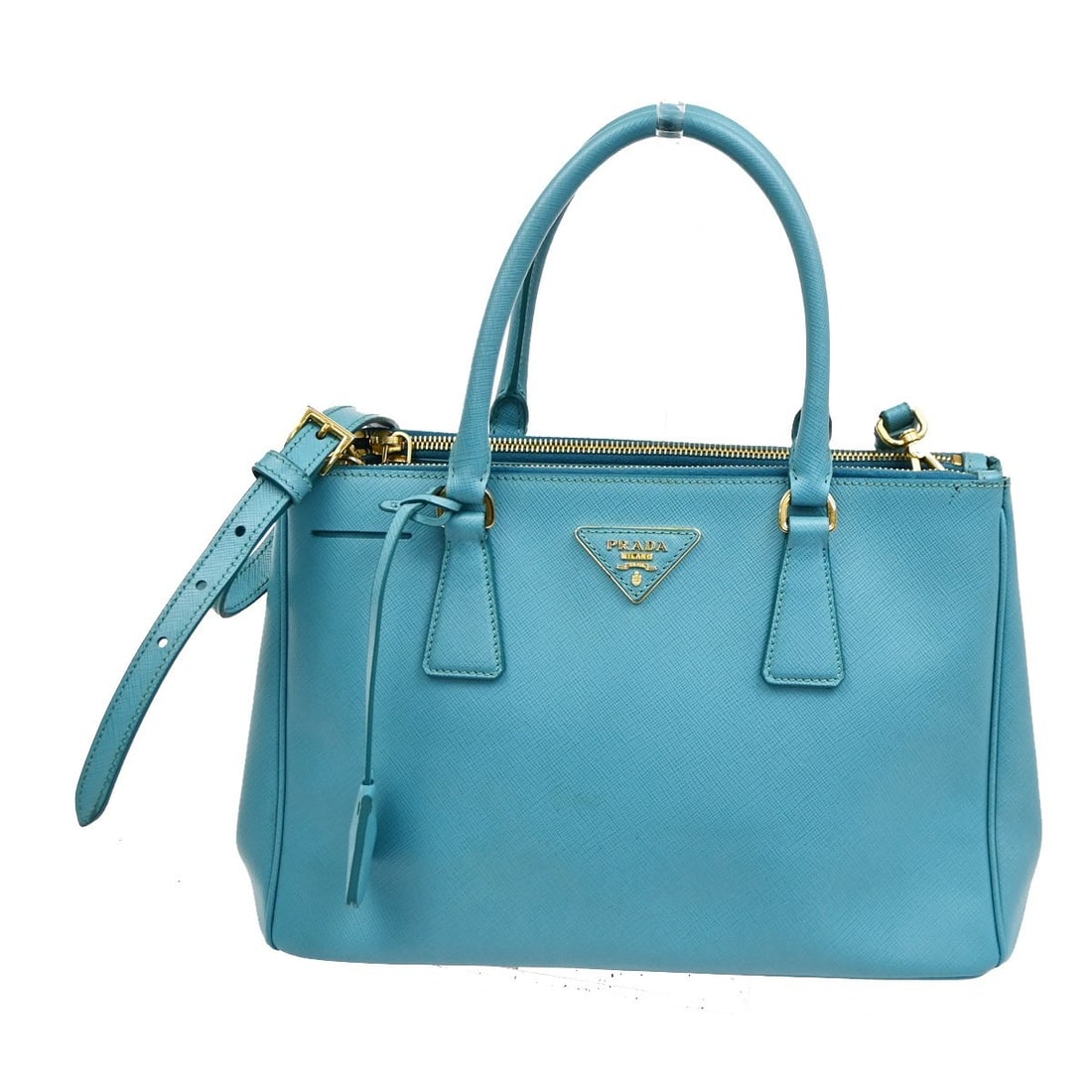 Prada Saffiano Leather Blue Double Zip Lux Tote Handbag: Prada Saffiano Leather Blue Double Zip Lux Tote Handbag This Prada Double Zip Lux Tote is crafted from blue Saffiano leather and designed for women. The bag features double zip compartments and displa