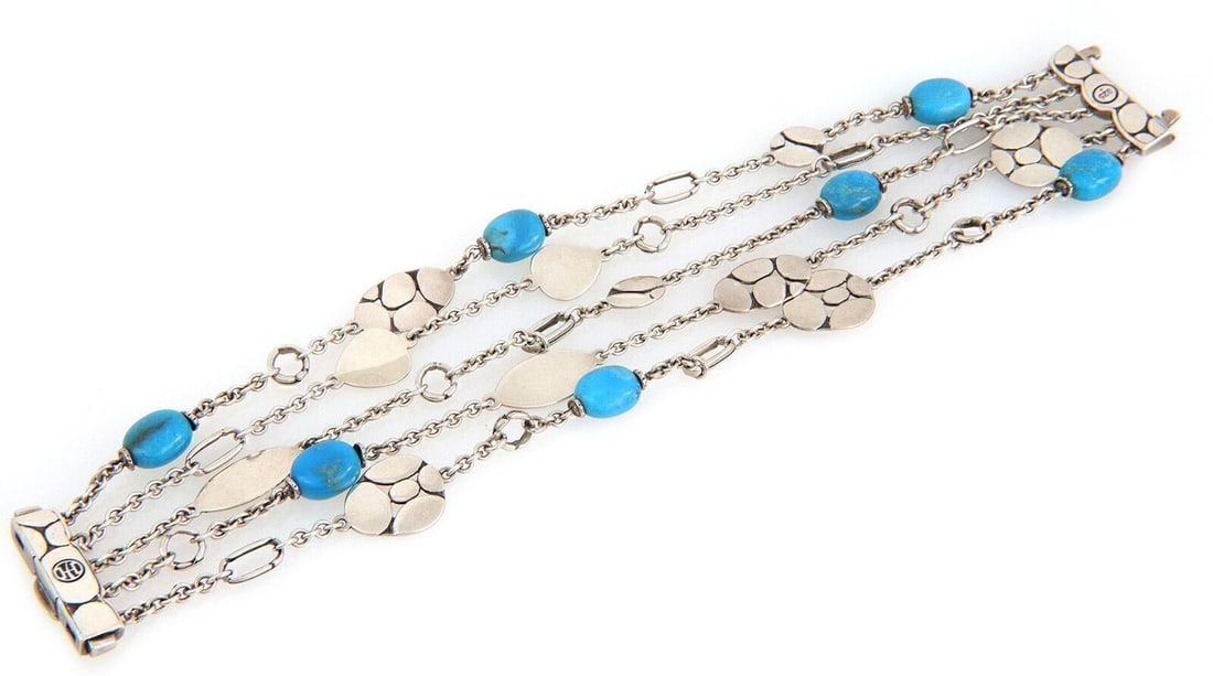 Five Strand Sterling Silver Bracelet with Turquoise from Kali Pebble Collection (1 of 4)
