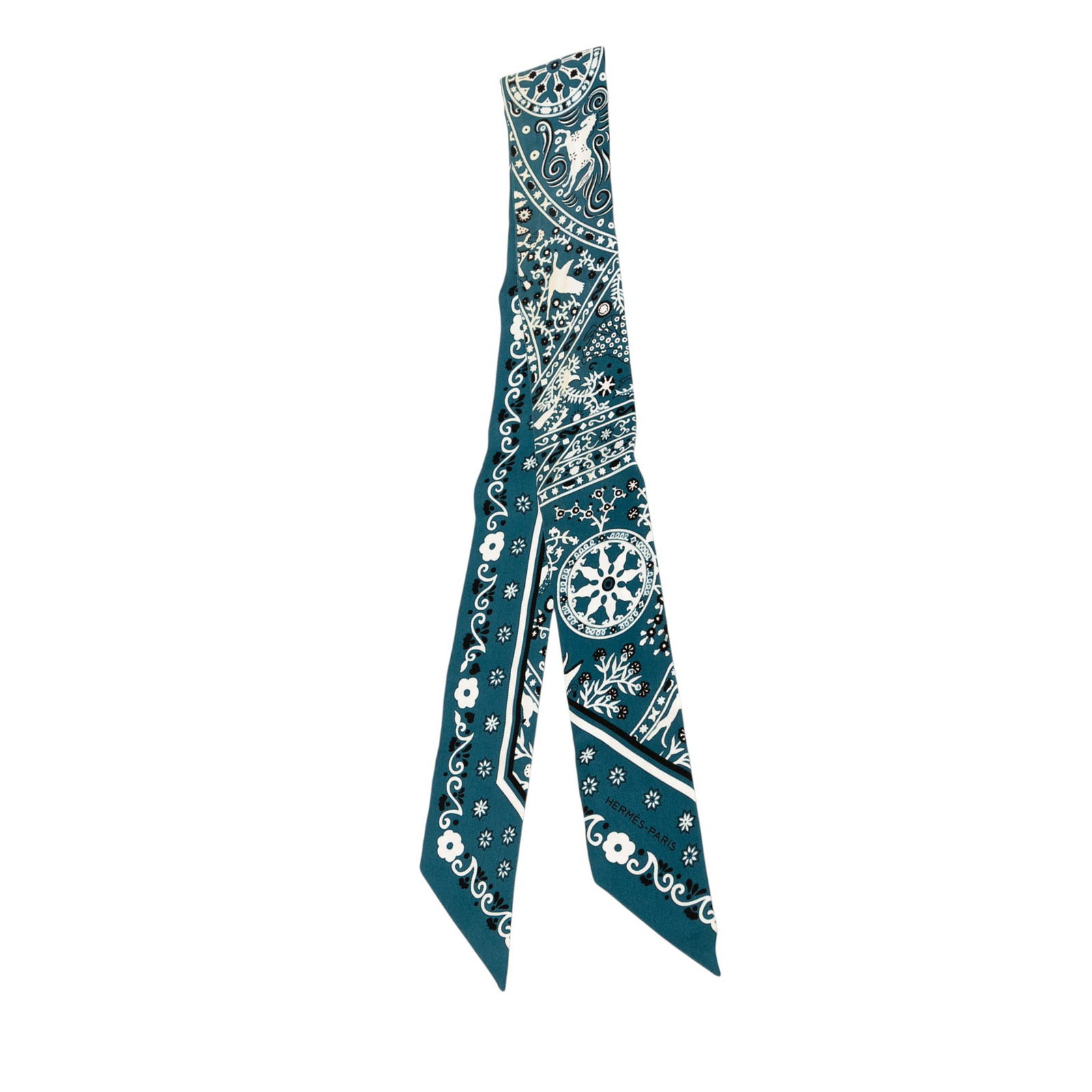 Hermes Peuple du Vent Silk Twilly Scarf Blue 83cm: Hermes Peuple du Vent Silk Twilly Scarf Blue 83cm Elevate your accessory collection with the Hermes Peuple du Vent Bandana Silk Twilly Scarf. This exquisite scarf is crafted from 100% silk and showcas