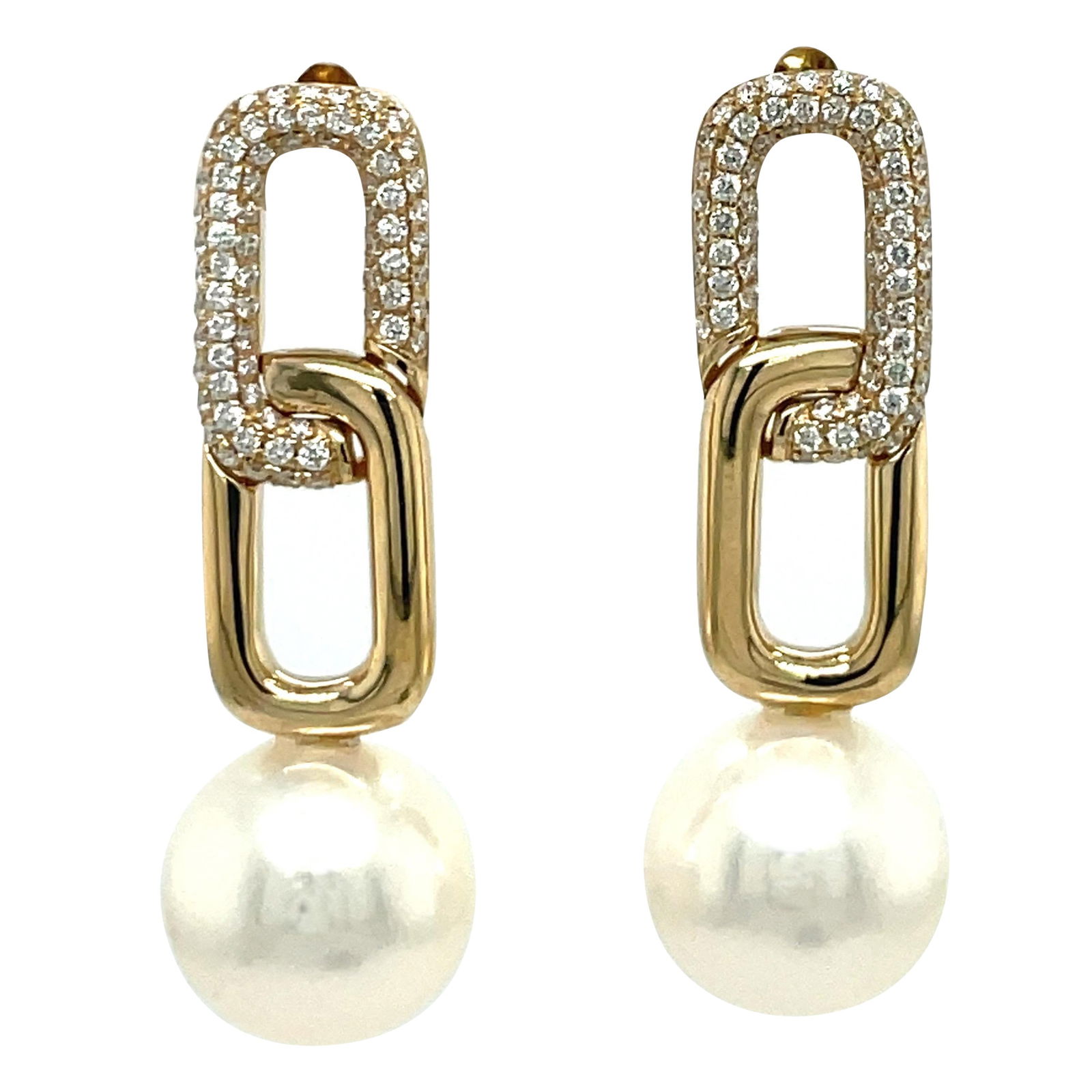 Harbor Diamonds 14K Gold Diamond Cuban Link Drop Earrings 0.46 Carats with Freshwater Pearls: Harbor Diamonds 14K Gold Diamond Cuban Link Drop Earrings 0.46 Carats with Freshwater Pearls These stunning Diamond Cuban Link Drop Earrings are crafted from 14K yellow gold and feature a contemporary