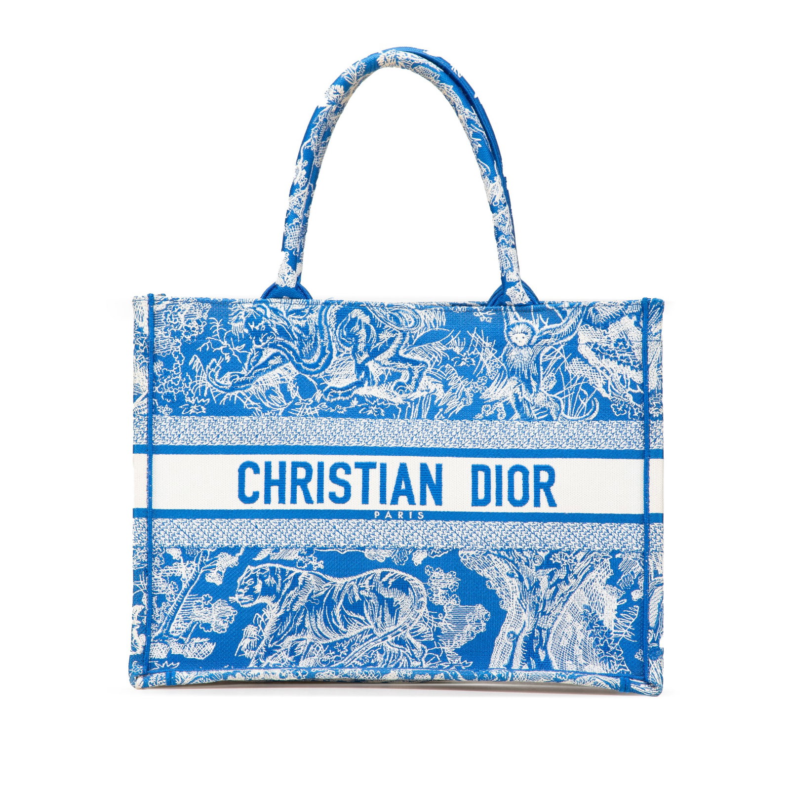 Dior Medium Embroidered Toile De Jouy Book Tote Blue Fabric: Dior Medium Embroidered Toile De Jouy Book Tote Blue Fabric The Medium Canvas Embroidered Dioriviera Toile De Jouy Book Tote is a stylish and functional accessory that showcases an intricately embroid