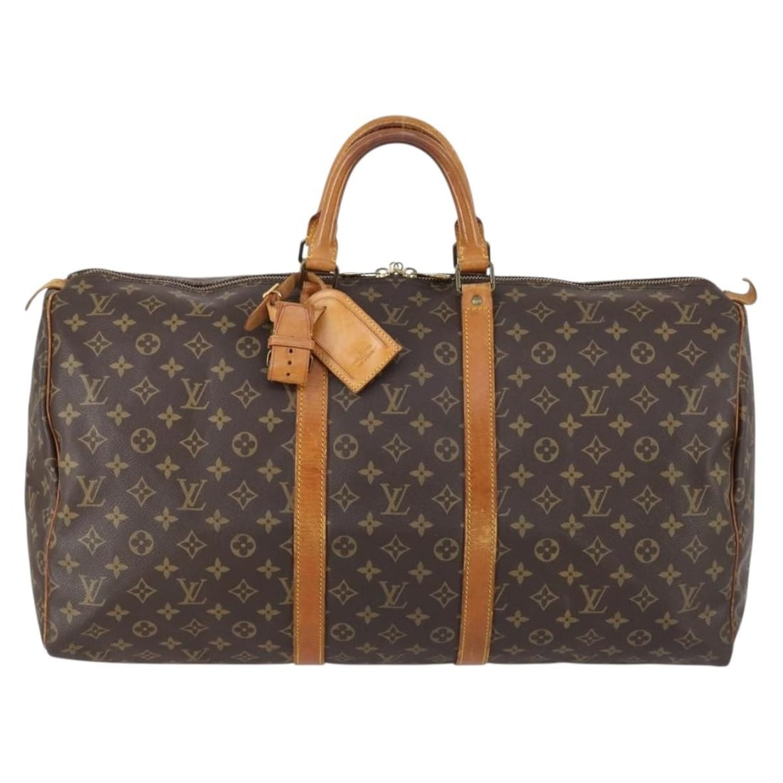 Louis Vuitton Keepall 55 Brown Canvas Travel Bag 55cm: Louis Vuitton Keepall 55 Brown Canvas Travel Bag 55cm The Louis Vuitton Keepall 55 is a unisex travel bag crafted from monogram canvas with leather accents. It features a spacious interior ideal for t
