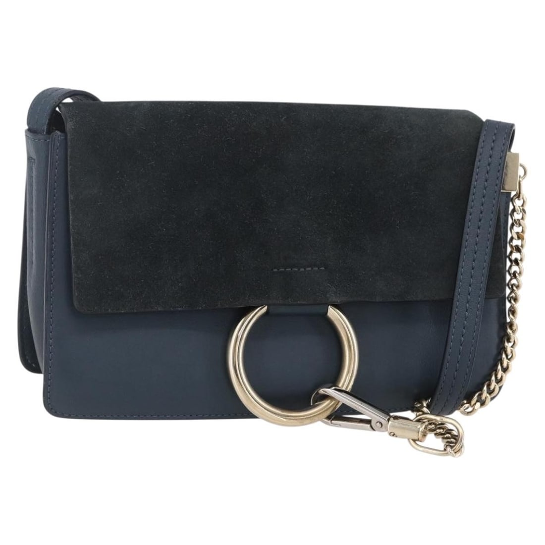 Blue Chloe Faye Shoulder Bag in Suede and Leather: Blue Chloe Faye Shoulder Bag in Suede and Leather This pre-owned Chloe Faye shoulder bag for women features a blue suede exterior with leather accents. The bag shows signs of use, including surface ru