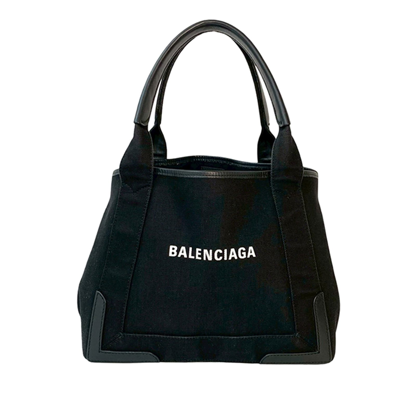 Balenciaga Canvas Navy Cabas S Tote Bag with Leather Trim and Pouch: Balenciaga Canvas Navy Cabas S Tote Bag with Leather Trim and Pouch This Balenciaga Canvas Navy Cabas Tote S features a canvas body with calf leather trim, flat leather handles, an open top with side