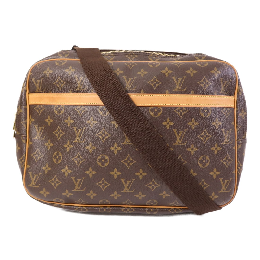 Louis Vuitton Reporter GM Monogram Brown PVC Shoulder Bag M45252 Gold Hardware: Louis Vuitton Reporter GM Monogram Brown PVC Shoulder Bag M45252 Gold Hardware This is a Louis Vuitton Reporter GM shoulder bag crafted from brown PVC coated canvas in the iconic monogram pattern. It