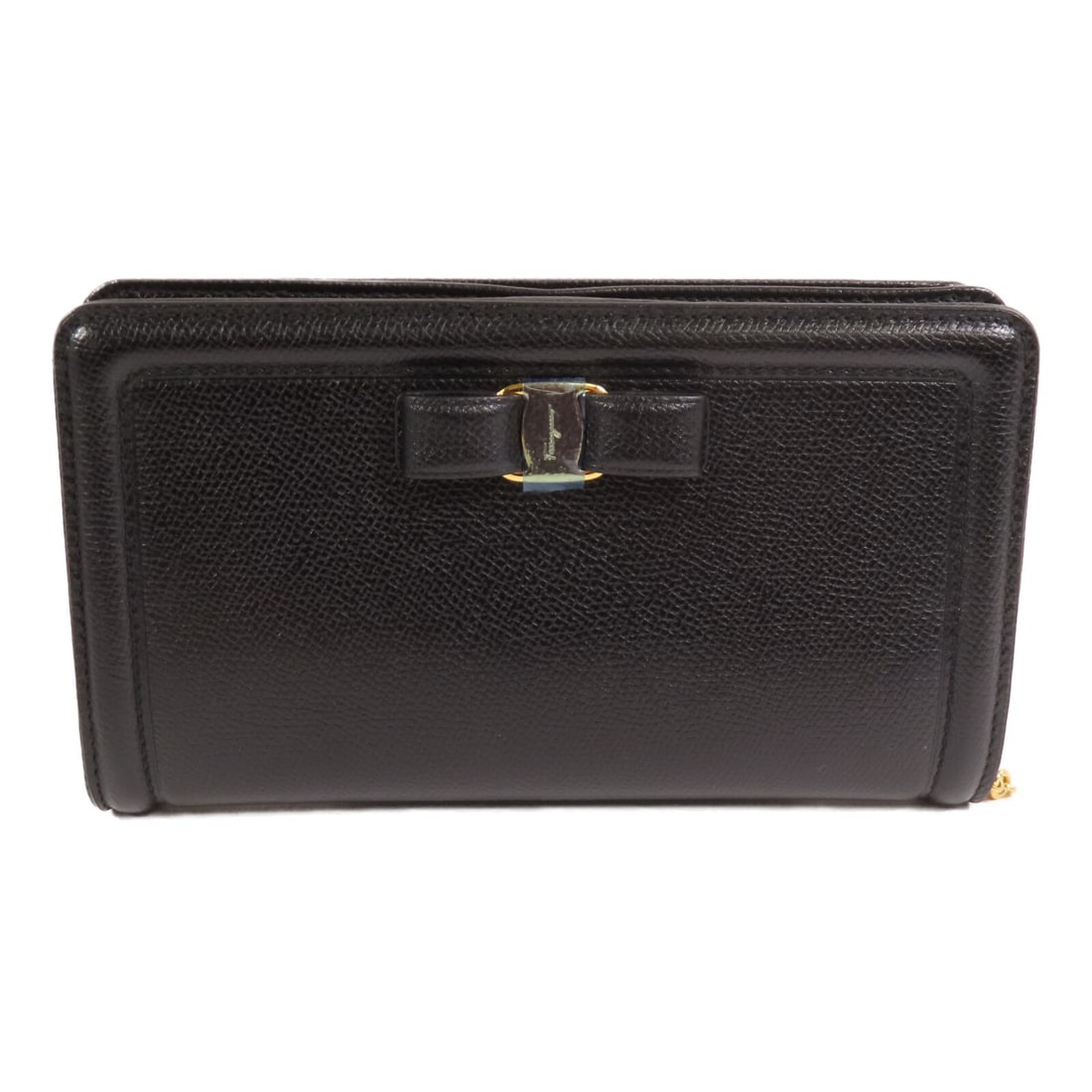 Ferragamo Black Calfskin Shoulder Bag with Gold Tone Chain Wallet (1 of 16)