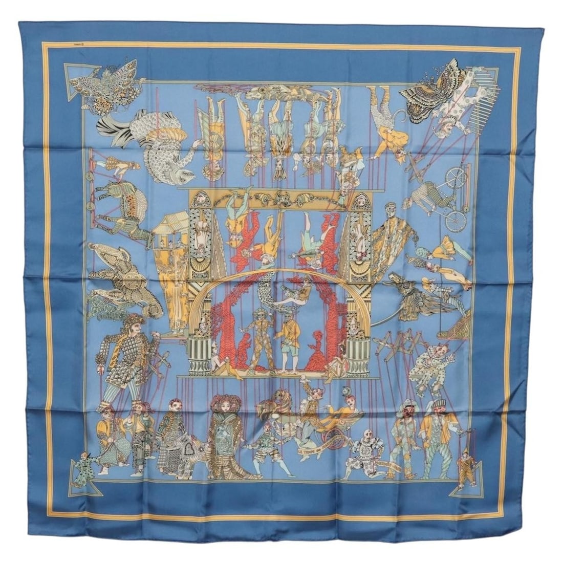 Blue Silk Le Temps des Marionnettes 90cm Hermes Scarf Made in France (1 of 13)