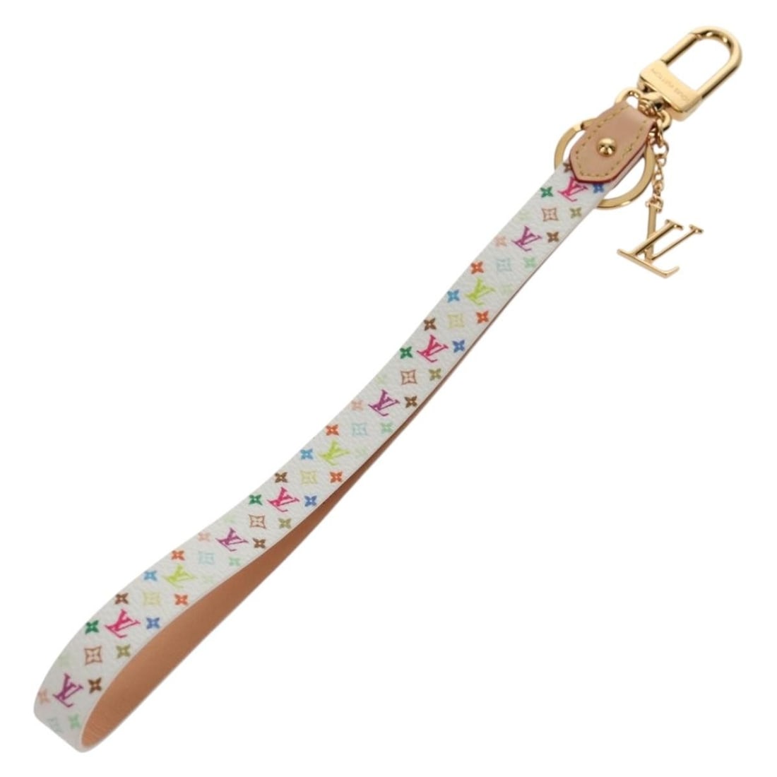 LOUIS VUITTON Multicolor Canvas Dragonne XL Key Ring White M02463 Auth (1 of 13)