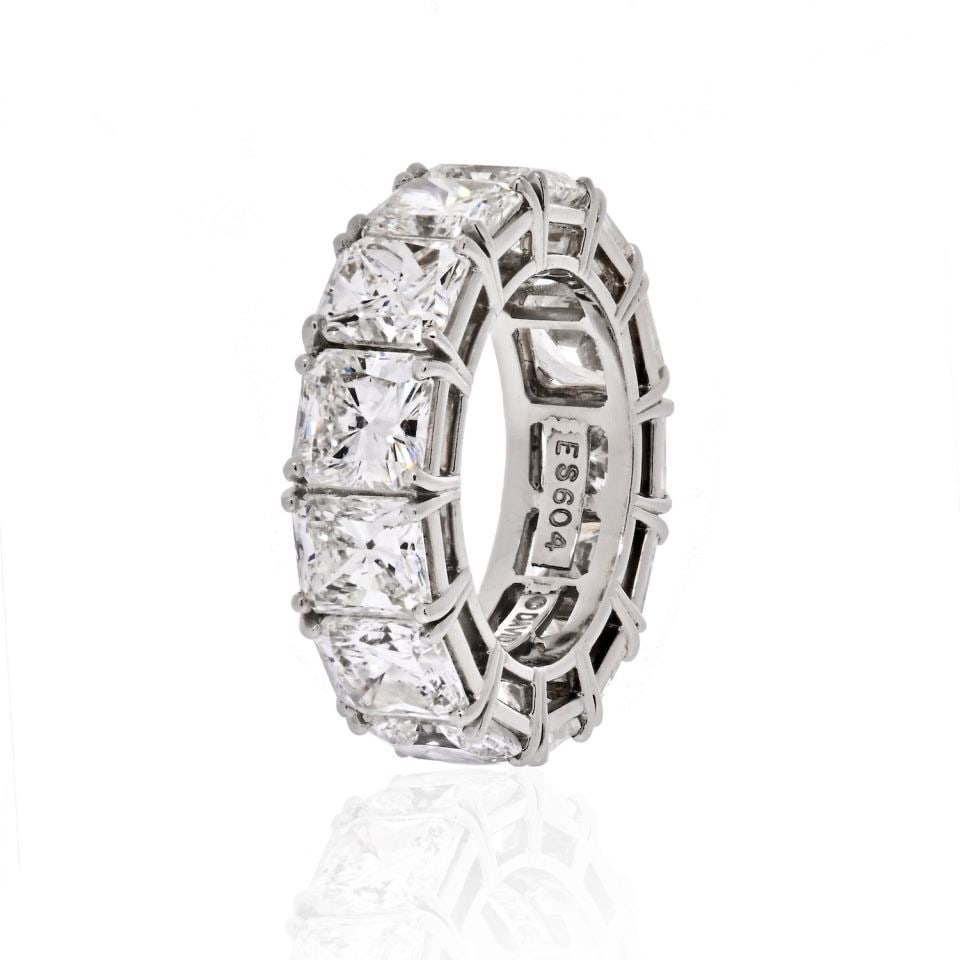 David Webb Platinum Eternity Band 12.92ct GIA Certified Diamonds: David Webb Platinum Eternity Band 12.92ct GIA Certified Diamonds This exquisite David Webb platinum eternity band showcases a stunning array of 12.92 carats of GIA certified radiant cut diamonds, ensu