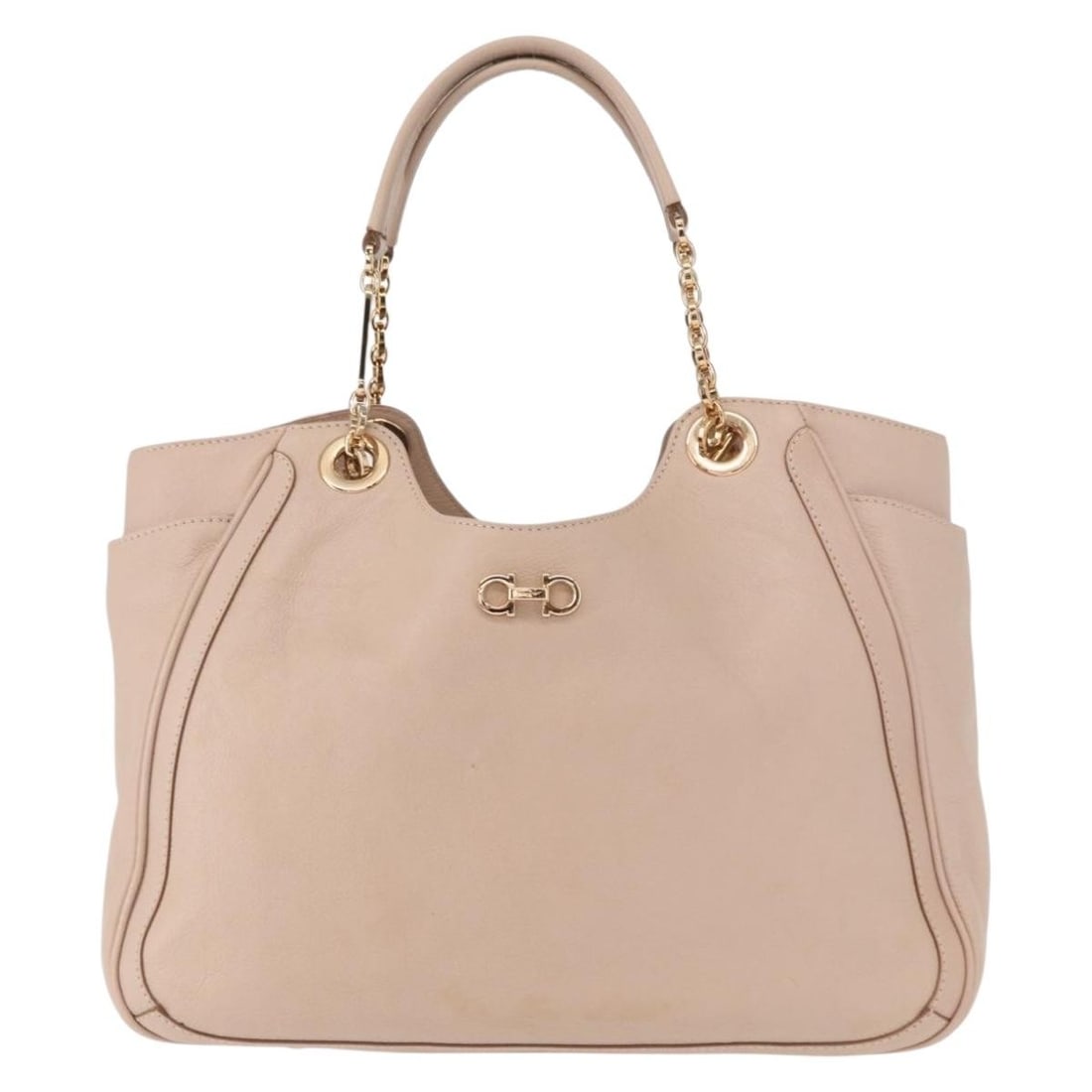 Pink Leather Tote Bag Salvatore Ferragamo Betulla Chain 33cm: Pink Leather Tote Bag Salvatore Ferragamo Betulla Chain 33cm This pre-owned Salvatore Ferragamo Betulla Chain Tote is crafted from leather in a pink color. Designed for women, the tote features metal