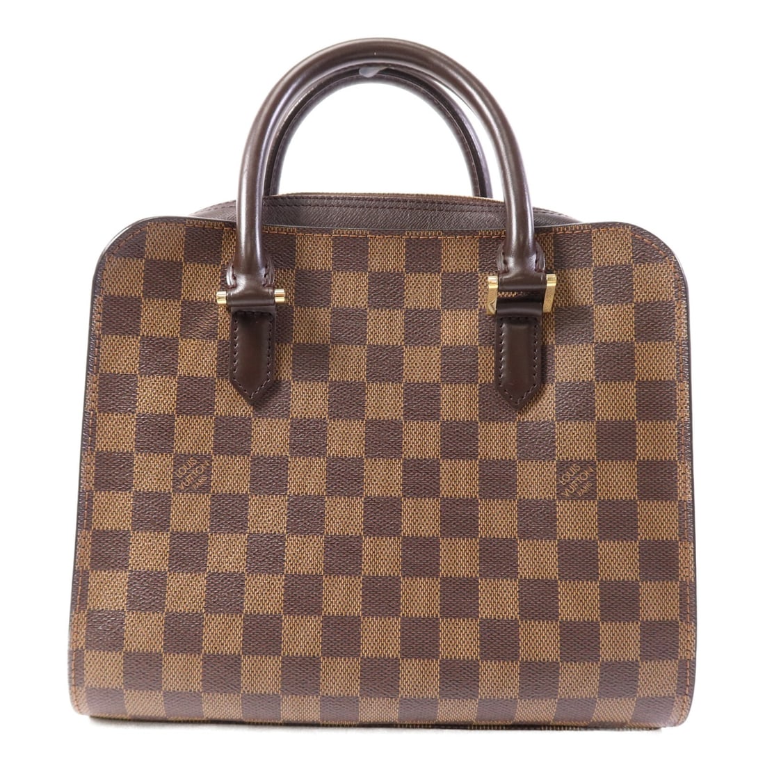 Louis Vuitton Triana Damier Brown Handbag with Gold Tone Hardware N51155: Louis Vuitton Triana Damier Brown Handbag with Gold Tone Hardware N51155 This Louis Vuitton Triana handbag features a classic Damier brown PVC coated canvas exterior. The bag is designed with practica