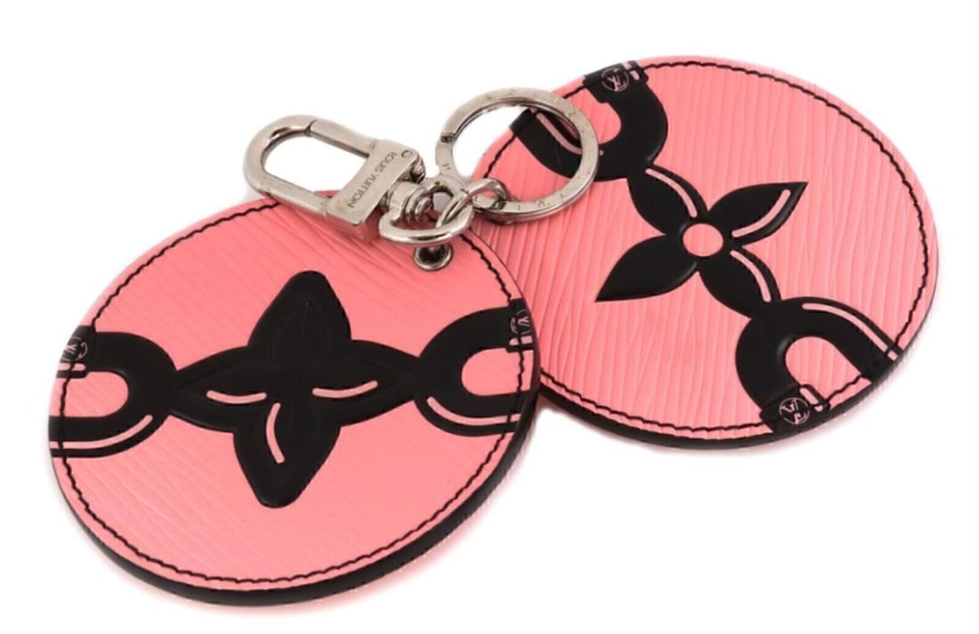 Louis Vuitton Pink Black Floral Leather Mirror Disc Bag Charm Key Holder (1 of 7)