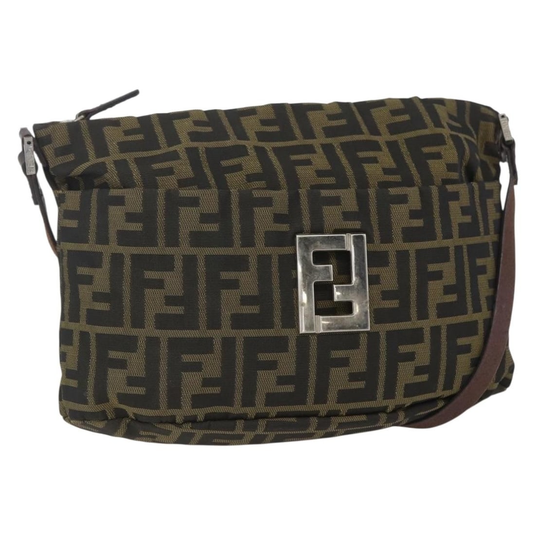 Fendi Zucca Canvas Brown Shoulder Bag Vintage Pocket 28x19x7cm (1 of 18)