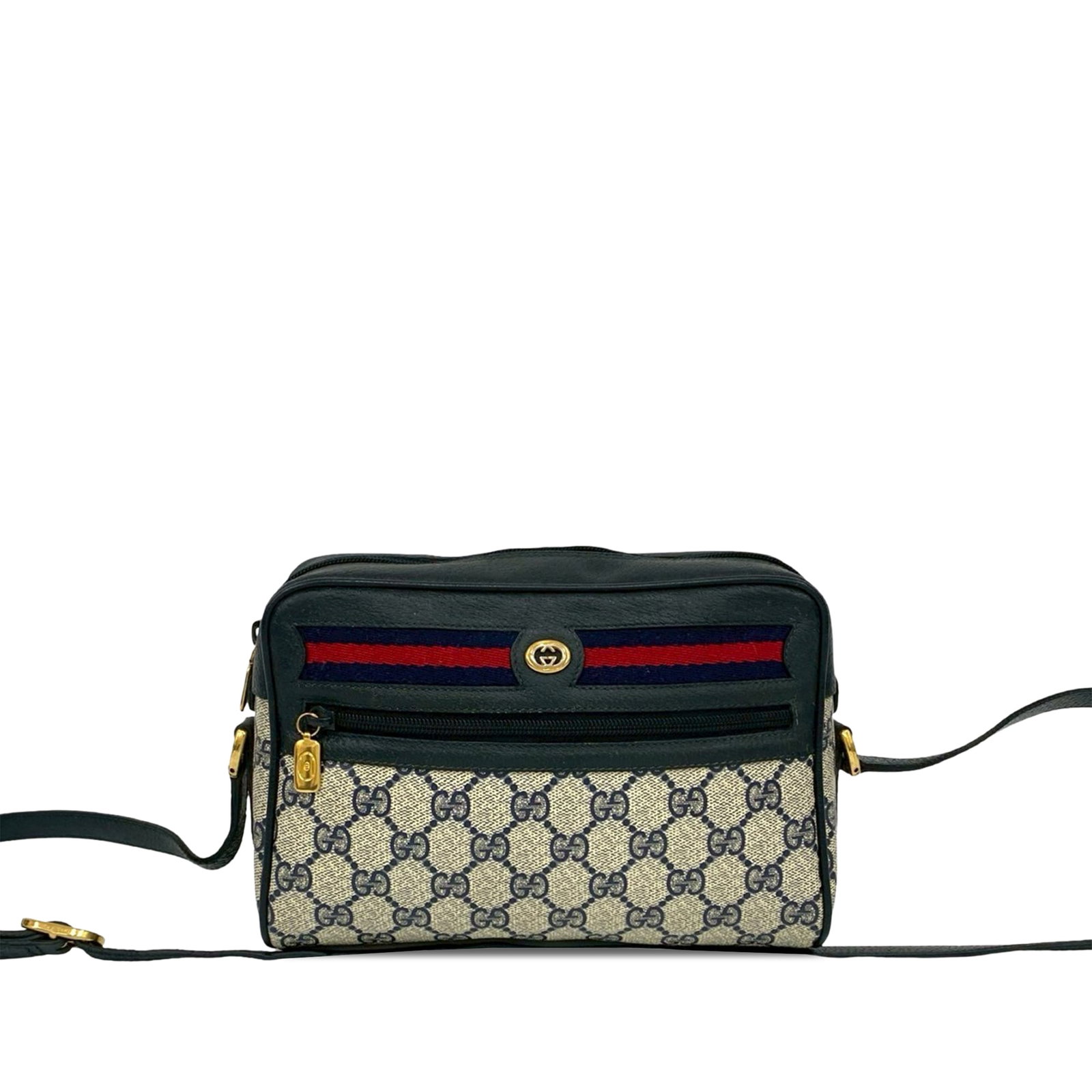 Gucci GG Supreme Web Brown Coated Canvas Crossbody Bag With Leather Trim: Gucci GG Supreme Web Brown Coated Canvas Crossbody Bag With Leather Trim This Gucci GG Supreme Web Crossbody bag features a coated canvas body with leather trim and web detailing. It is designed with