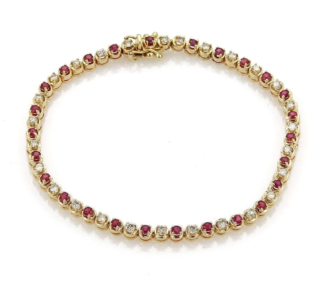 Vintage 14k Yellow Gold Tennis Bracelet with Diamonds and Rubies (1 of 5)