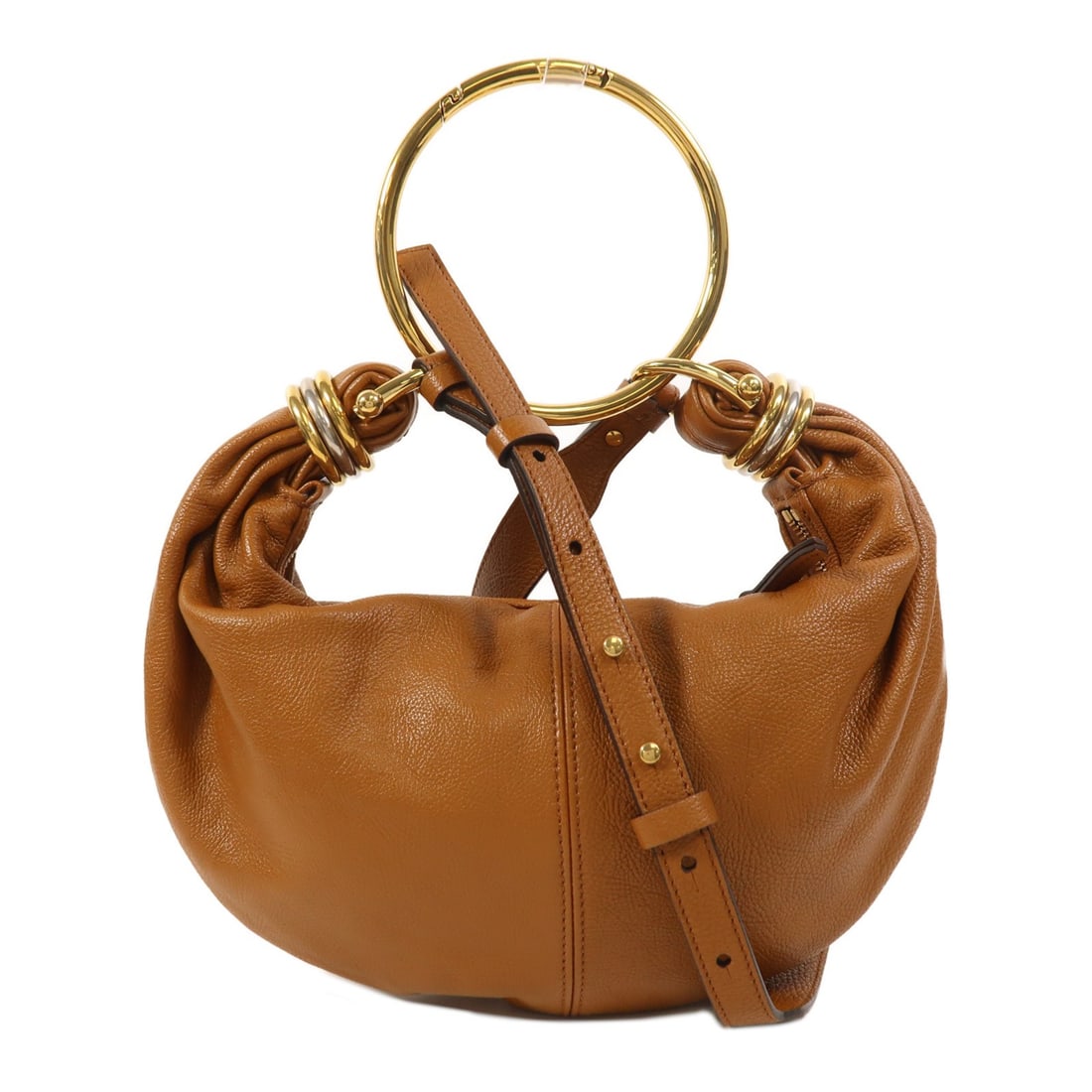 Chloe Brown Calfskin Leather Two Way Bracelet Hobo Shoulder Bag with Gold Hardware: Chloe Brown Calfskin Leather Two Way Bracelet Hobo Shoulder Bag with Gold Hardware This Chloe 2-way shoulder bag features a versatile design crafted from brown calfskin leather. The bag is styled in a