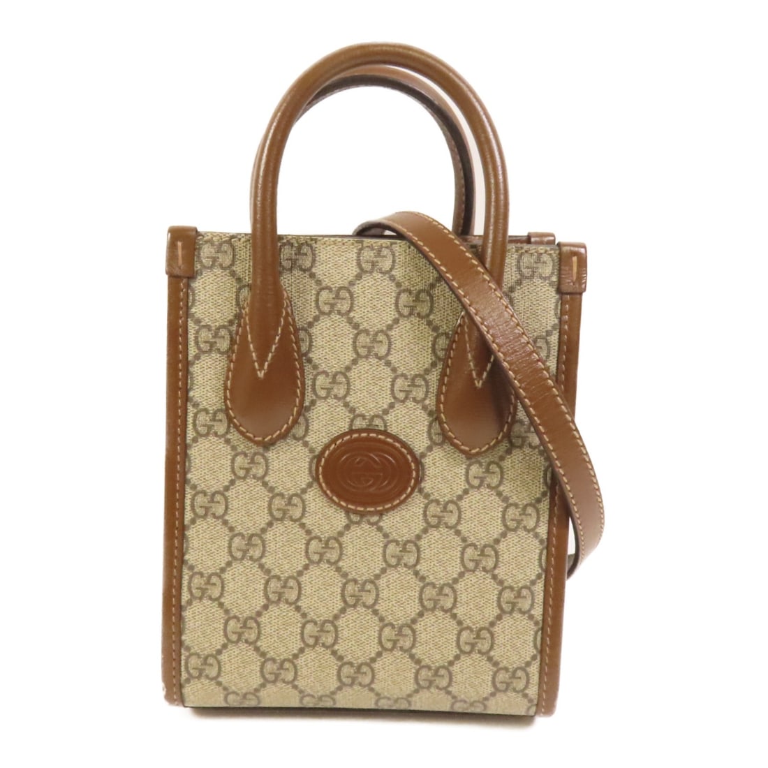 Gucci Interlocking G Mini Tote Brown Coated Canvas Two Way Shoulder Bag (1 of 17)