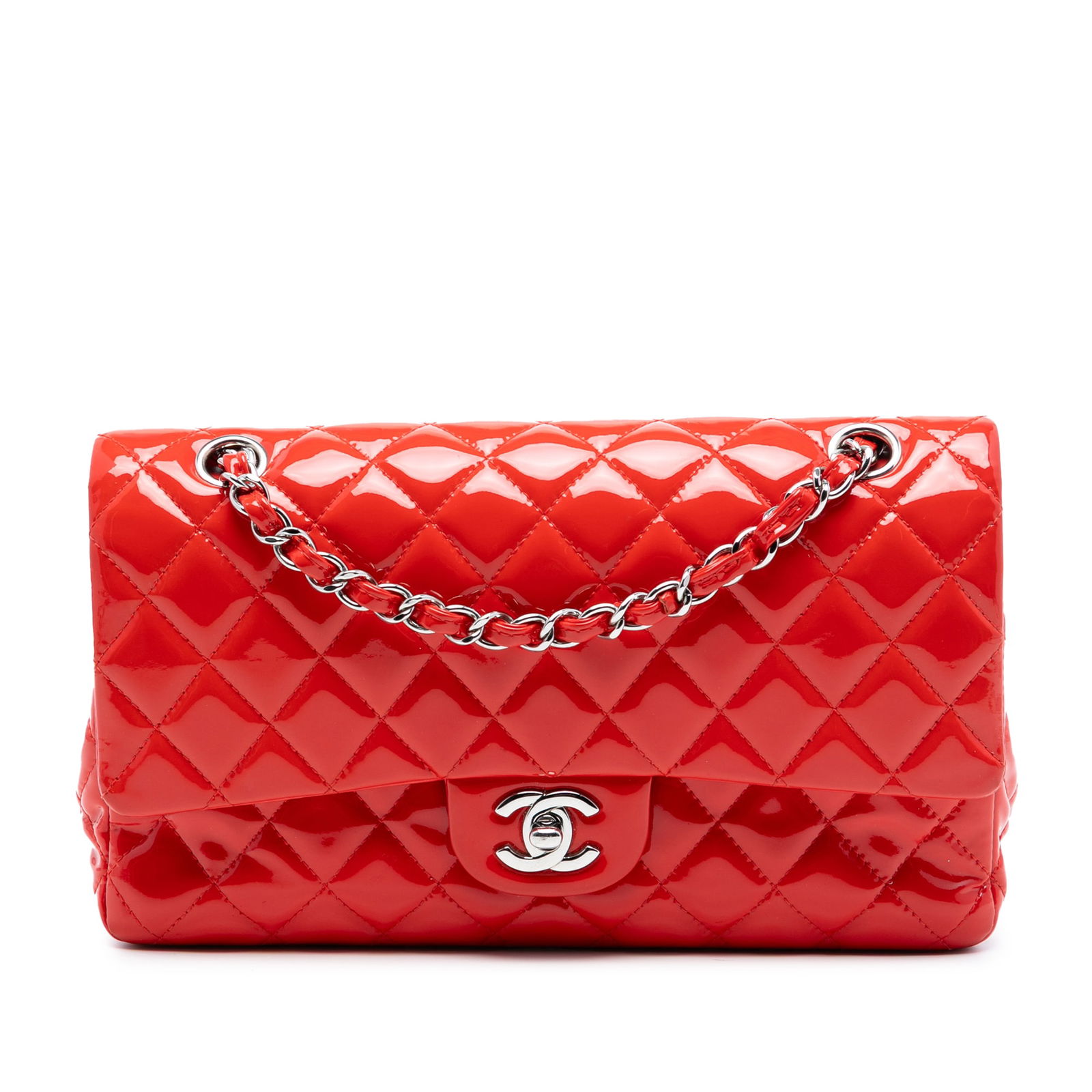 Red Patent Leather Chanel Medium Classic Double Flap Shoulder Bag (1 of 7)