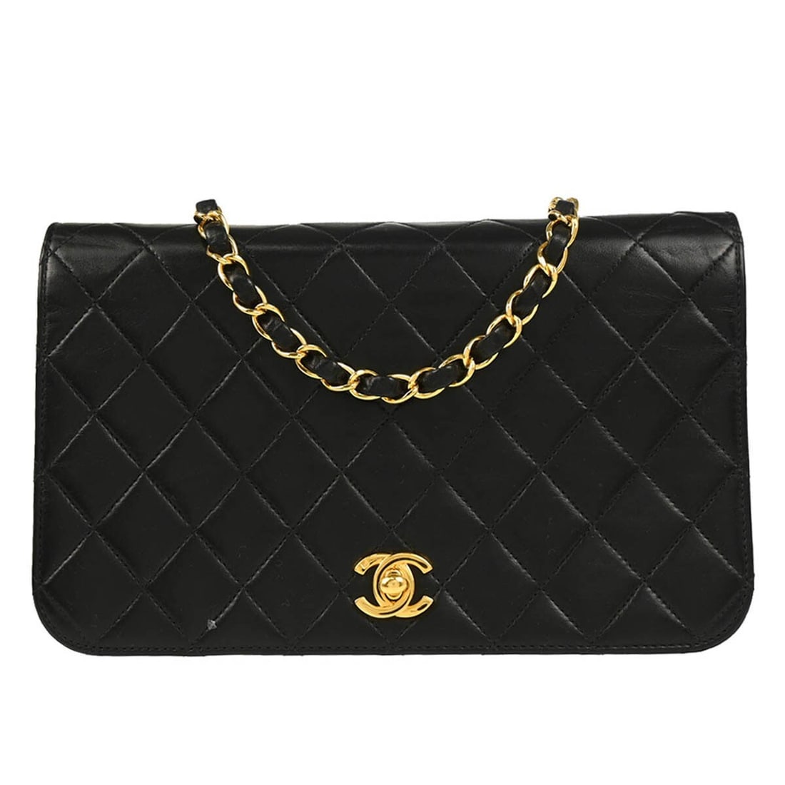 Chanel Black Lambskin Small Full Flap Shoulder Bag with Chain Strap: Chanel Black Lambskin Small Full Flap Shoulder Bag with Chain Strap This Chanel Black Lambskin Turnlock Small Full Flap Shoulder Bag is a luxurious accessory designed for casual occasions. It features