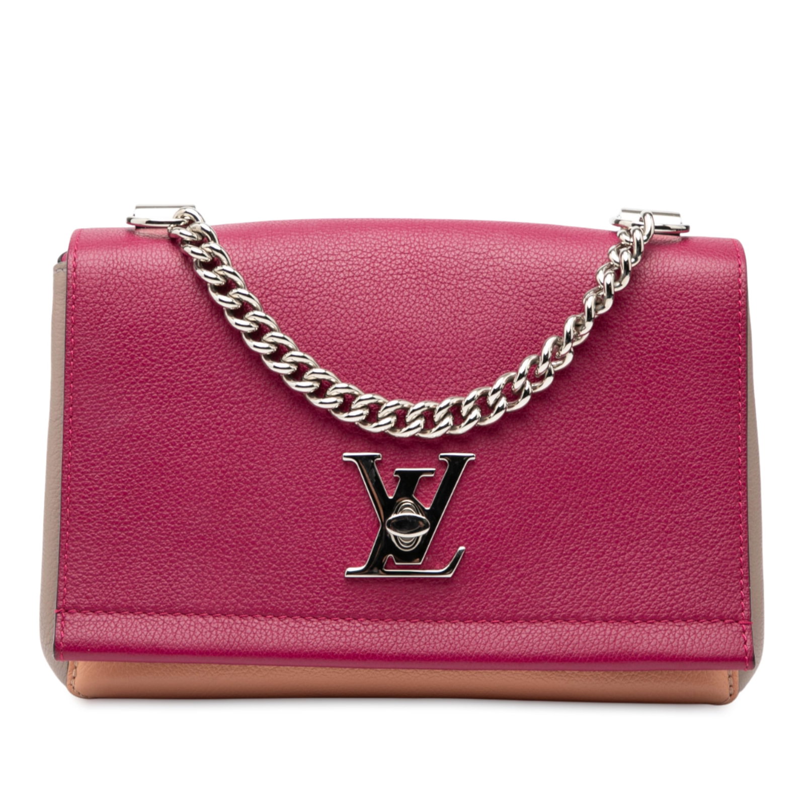 Louis Vuitton Lockme II BB Tricolor Leather Shoulder Bag with Chain Handle: Louis Vuitton Lockme II BB Tricolor Leather Shoulder Bag with Chain Handle This Louis Vuitton LockMe II BB features a tricolor leather body with a chain link handle and a detachable strap. The bag is
