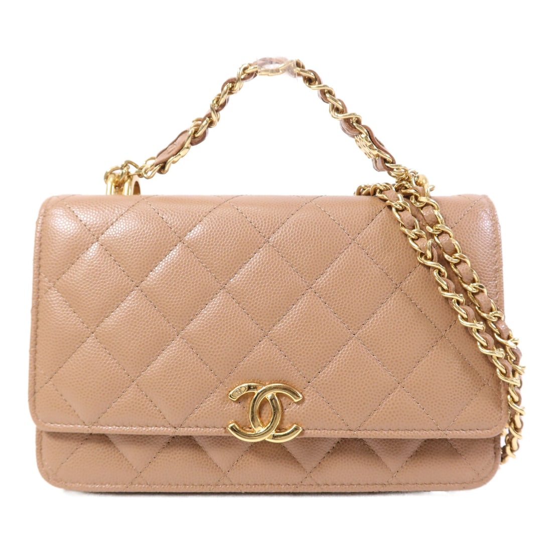 Beige Calfskin CHANEL Wallet On Chain AP3019 with Gold Hardware: Beige Calfskin CHANEL Wallet On Chain AP3019 with Gold Hardware This CHANEL Wallet on Chain (WOC) features beige calfskin leather and gold-tone hardware. Designed as a versatile 2-way shoulder bag, it
