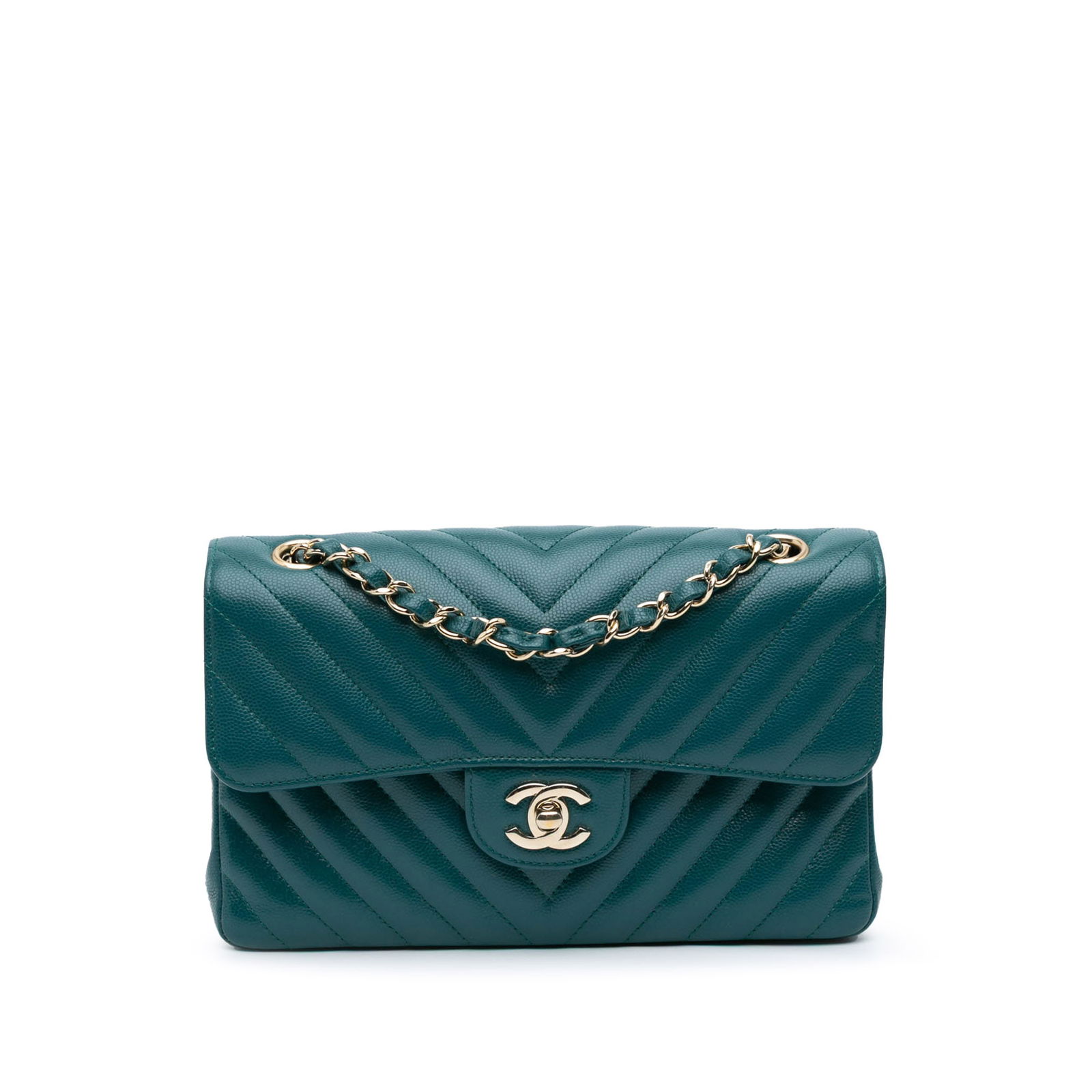 Chanel Small Classic Chevron Caviar Double Flap Blue Leather Shoulder Bag: Chanel Small Classic Chevron Caviar Double Flap Blue Leather Shoulder Bag This Chanel Small Classic Chevron Caviar Double Flap shoulder bag exudes elegance with its quilted caviar leather body and sop