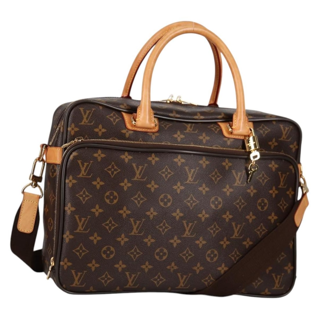 Monogram Canvas Icare Business Laptop Bag by Louis Vuitton: Monogram Canvas Icare Business Laptop Bag by Louis Vuitton This pre-owned Louis Vuitton Icare Laptop Bag features the iconic Monogram canvas in brown and is designed for unisex use. It is made in Fran