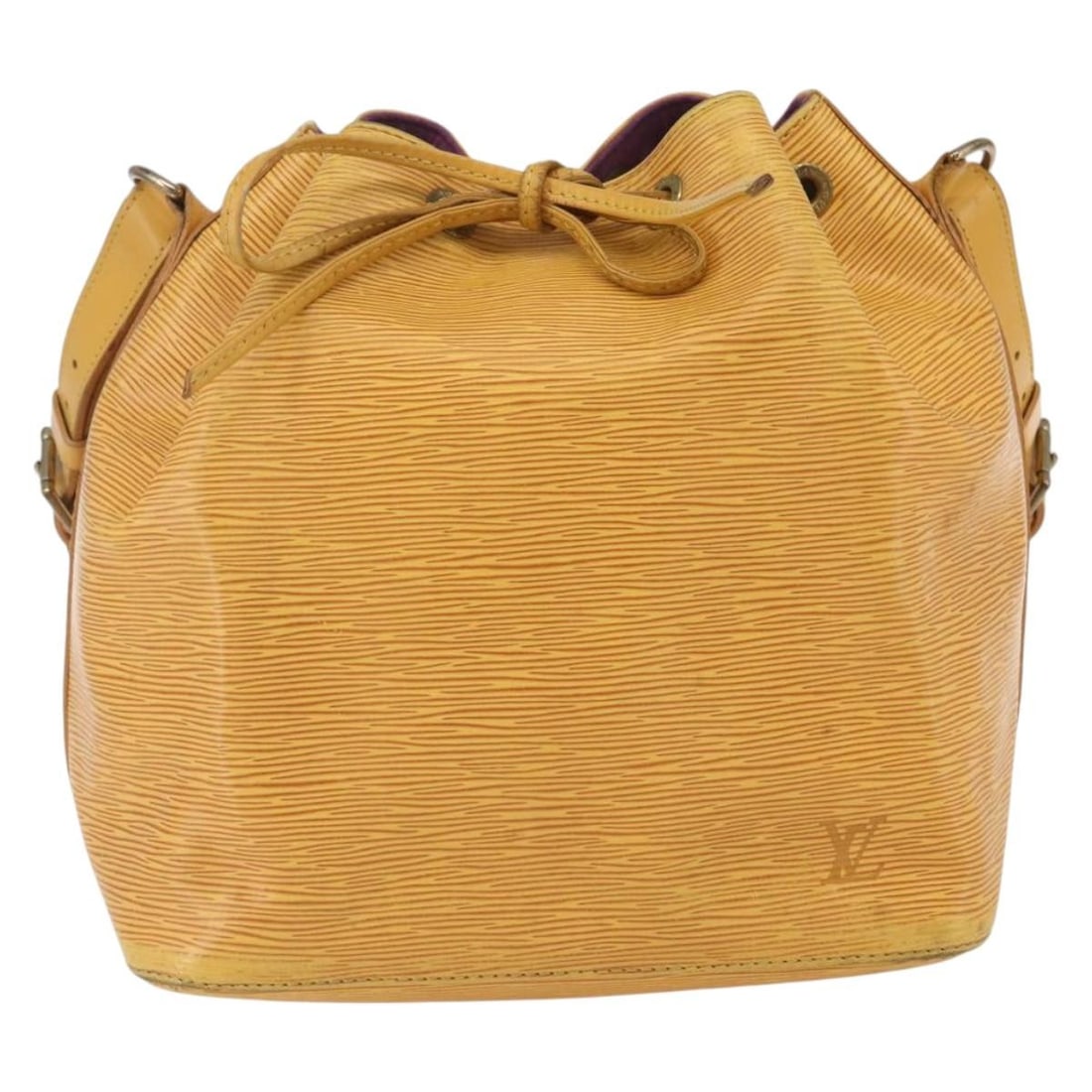 Louis Vuitton Epi Leather Yellow Petit Noe Shoulder Bag: Louis Vuitton Epi Leather Yellow Petit Noe Shoulder Bag This Louis Vuitton Petit Noe handbag is crafted from yellow Epi leather, designed for female use. It features a shoulder strap and metal fitting