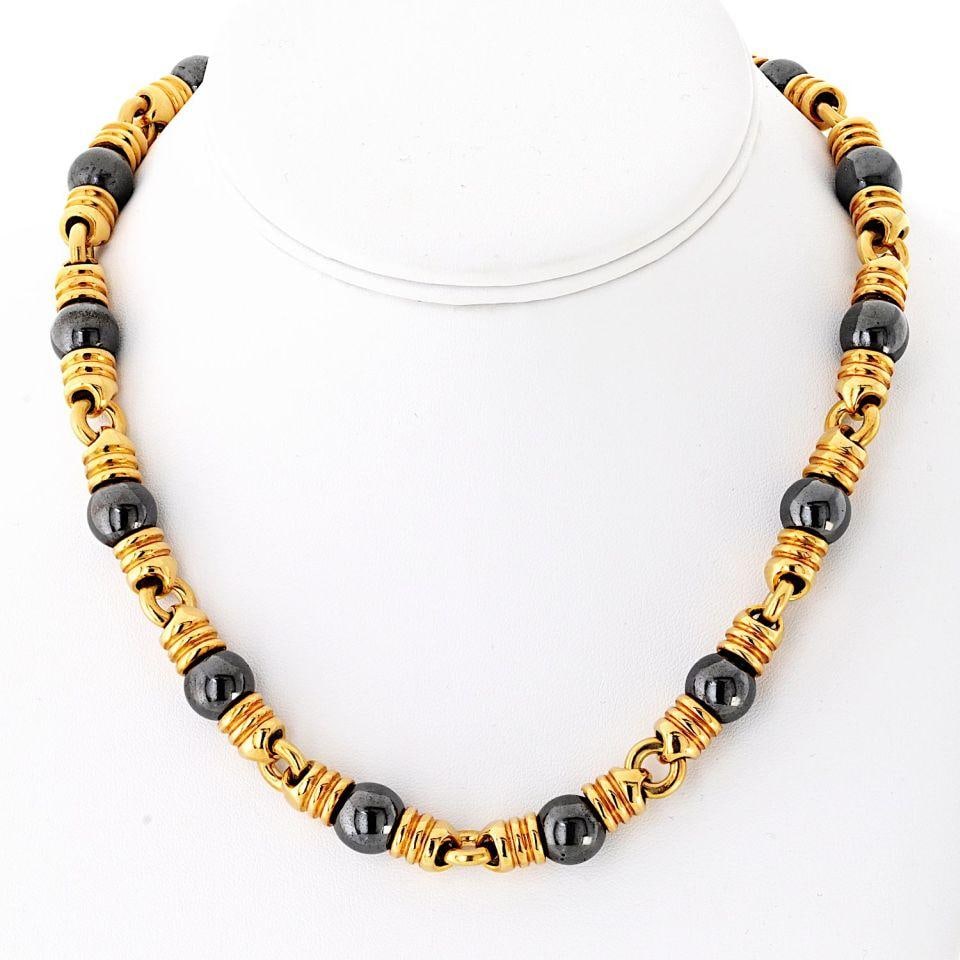 Ganico Vintage 42cm Hematite and 18K Yellow Gold Necklace by Bvlgari (1 of 6)