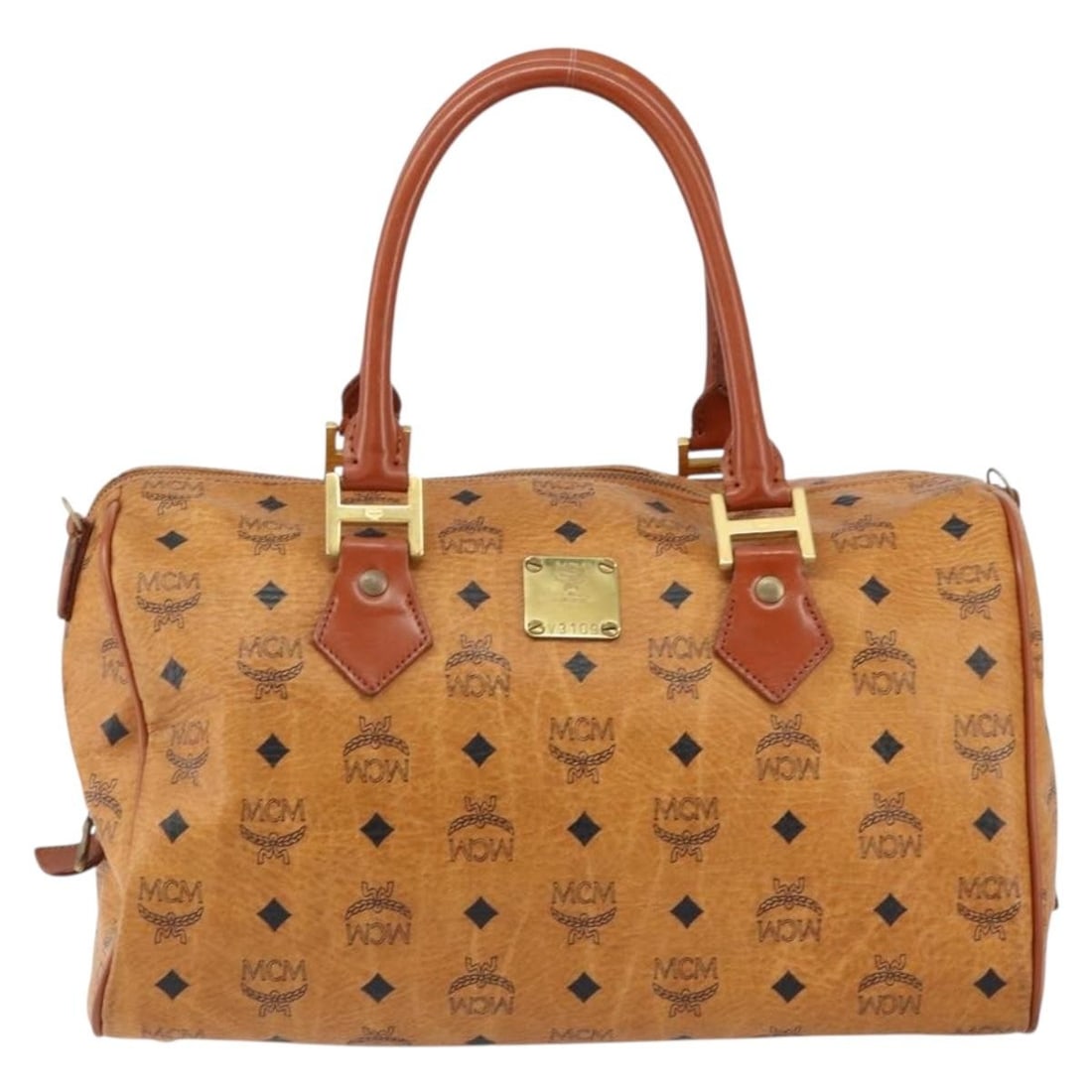 Brown MCM Visetos Canvas Boston Handbag 35cm by 20cm by 21cm (1 of 18)