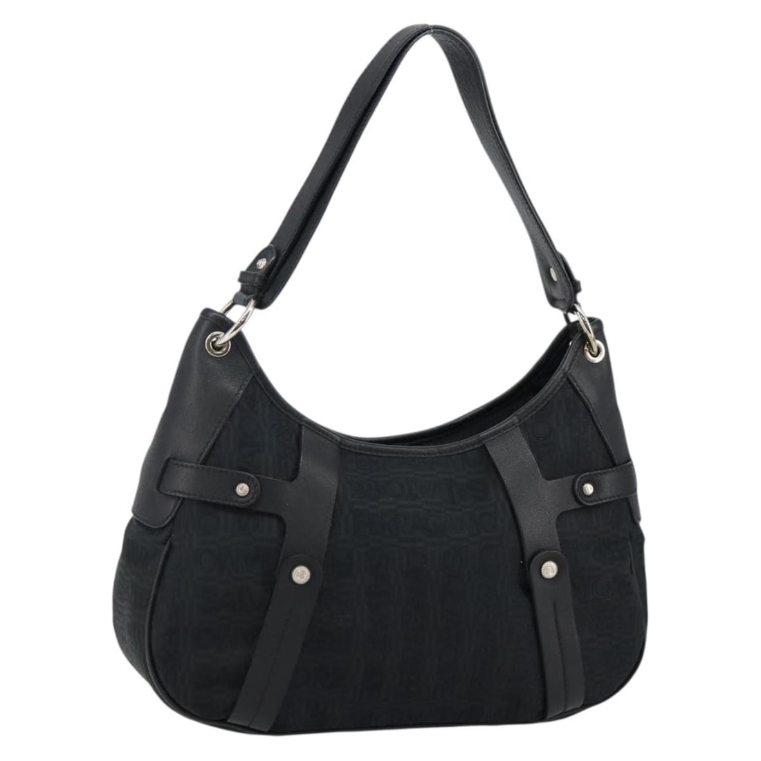 Salvatore Ferragamo Black Silver Canvas Shoulder Bag Italy: Salvatore Ferragamo Black Silver Canvas Shoulder Bag Italy This stylish Salvatore Ferragamo shoulder bag is crafted from high-quality canvas in a sophisticated black and silver color scheme. It featur