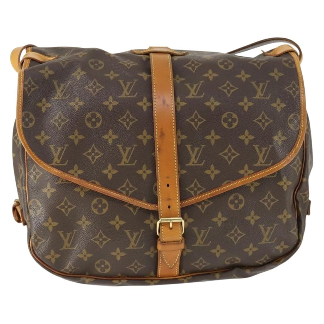 Saumur Brown Canvas Shoulder Bag by Louis Vuitton: Saumur Brown Canvas Shoulder Bag by Louis Vuitton The Louis Vuitton Saumur handbag features the iconic monogram canvas, designed for unisex use. It has a brown color scheme and was crafted in France.