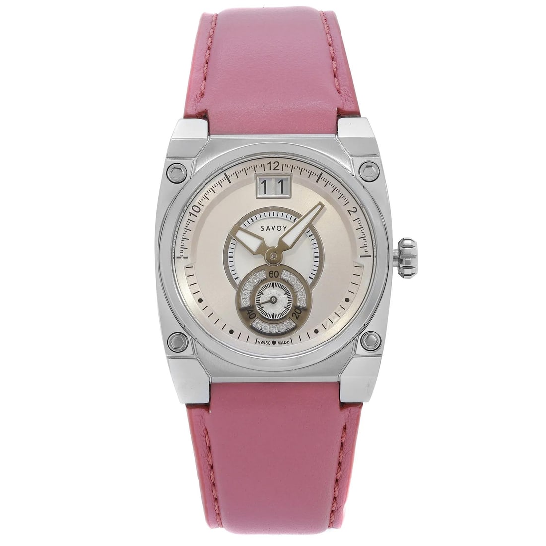 Savoy Iconic Petite Quartz Ladies Watch Silver Dial Pink Leather Band 100m Water Resistant: Savoy Iconic Petite Quartz Ladies Watch Silver Dial Pink Leather Band 100m Water Resistant Discover the elegance of the Savoy Iconic Petite Ladies Quartz Watch, designed for casual wear. This exquisit