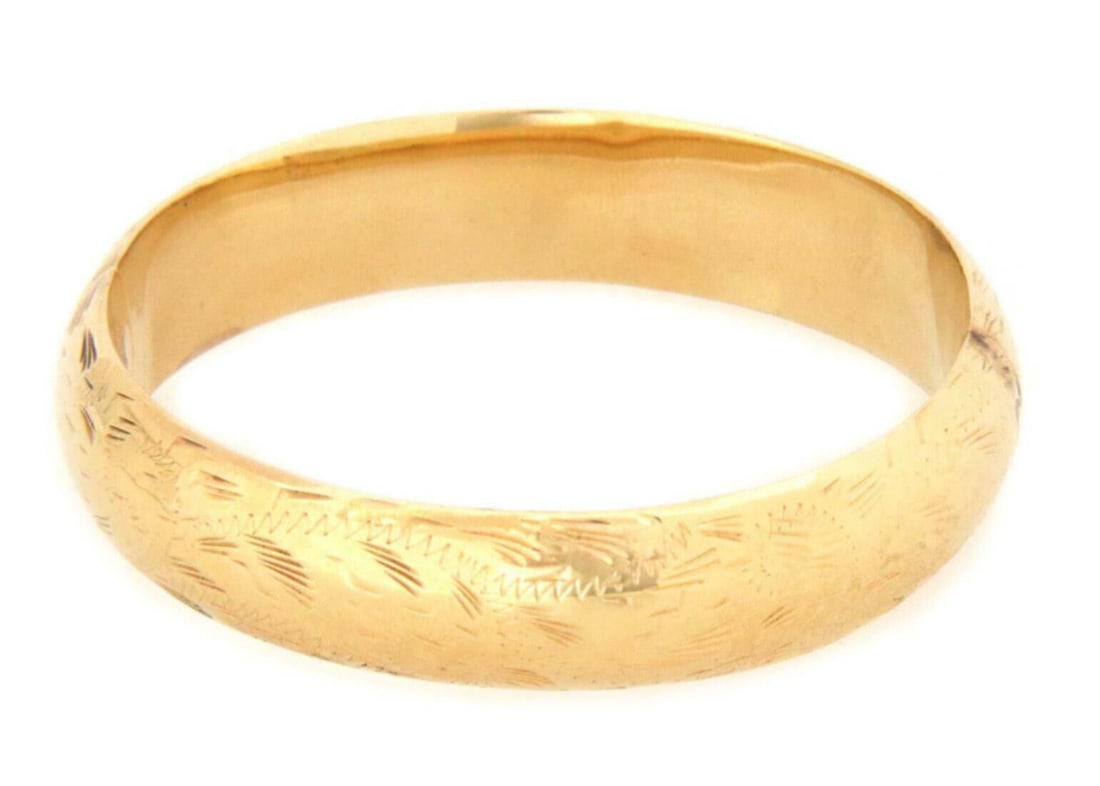 Vintage 14k Yellow Gold Floral Motif Bangle Bracelet 6.5 Inch (1 of 5)