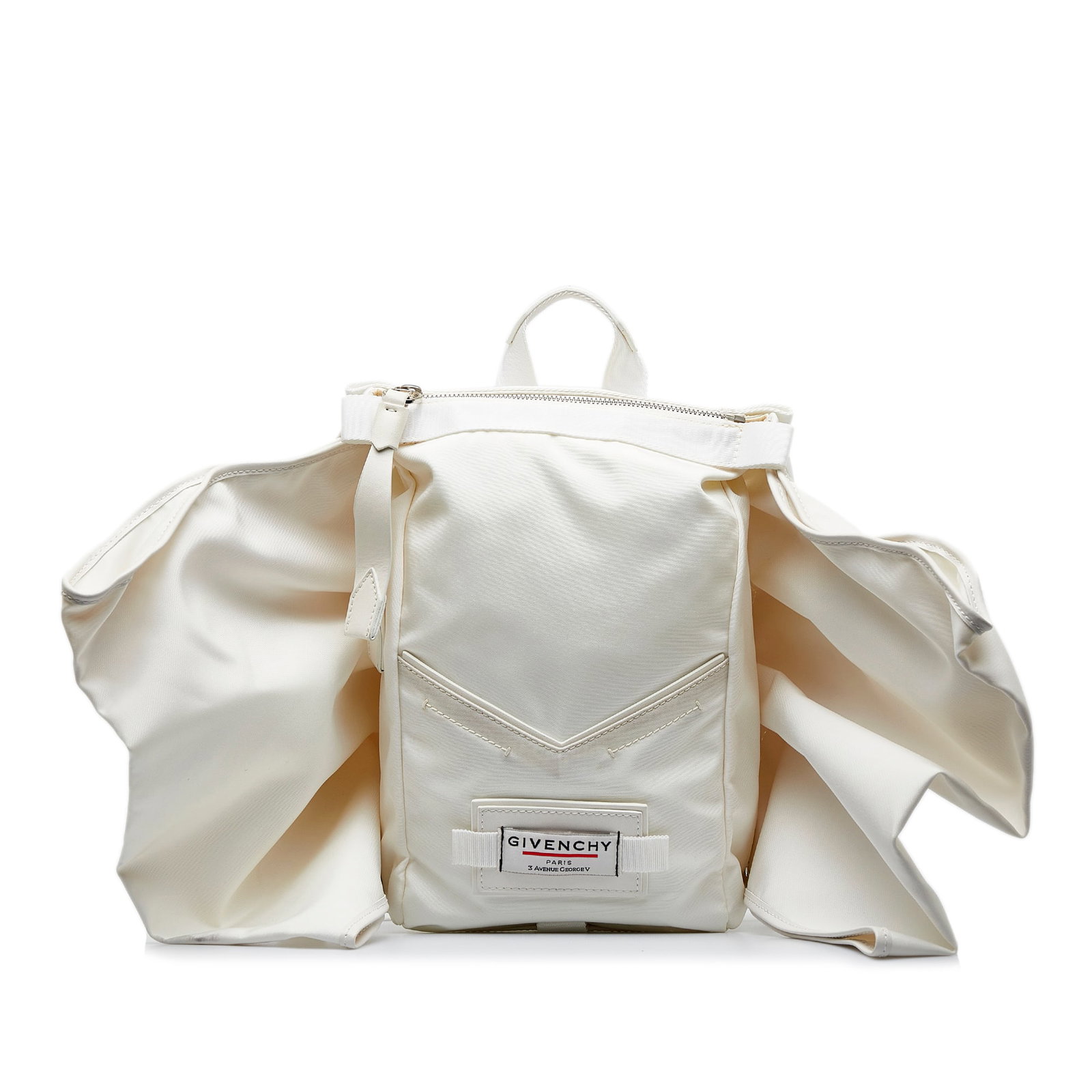 Givenchy Downtown Bow Backpack White Nylon Stylish Bag: Givenchy Downtown Bow Backpack White Nylon Stylish Bag Discover the Givenchy Downtown Bow Backpack, an elegant accessory crafted from durable nylon. This stylish backpack features a flat handle and ad