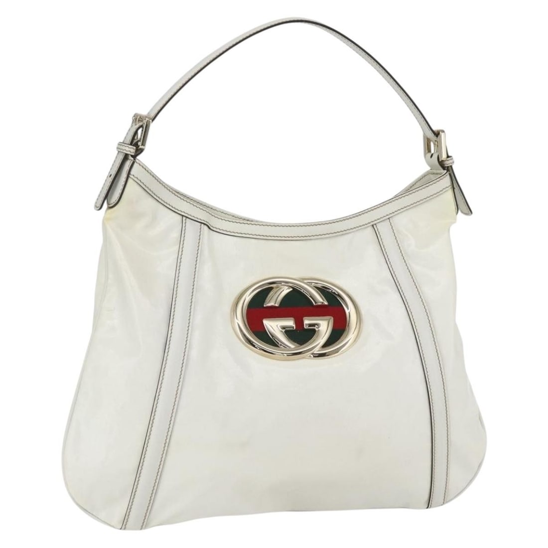 GUCCI Interlocking Web Sherry Line Shoulder Bag Coated Canvas White 162740 Auth: GUCCI Interlocking Web Sherry Line Shoulder Bag Coated Canvas White 162740 Auth This stylish GUCCI Interlocking Web Sherry Line Shoulder Bag is crafted from durable coated canvas in a striking white a