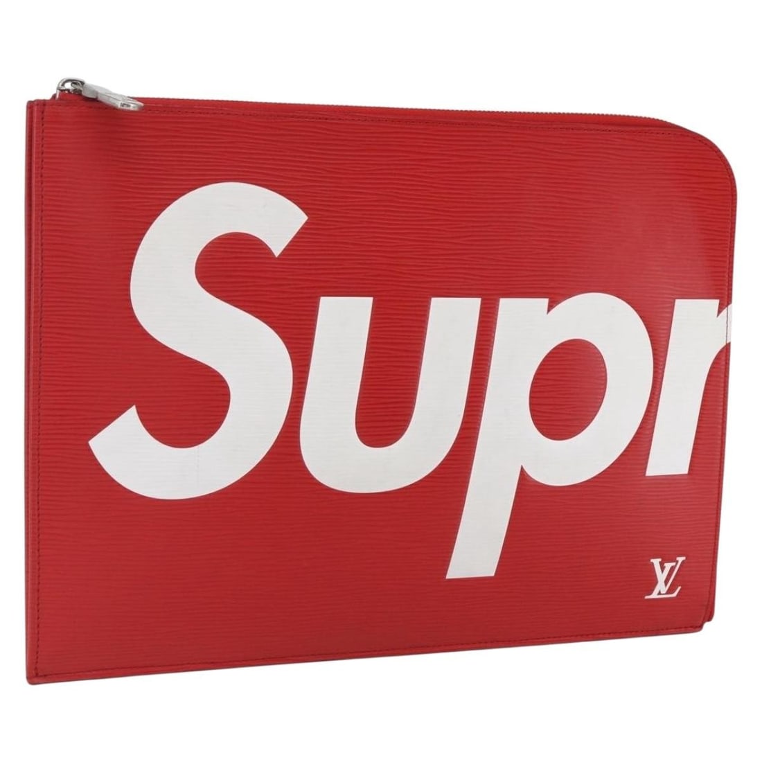 Supreme Epi Leather Jules GM Clutch by Louis Vuitton Red White M67722: Supreme Epi Leather Jules GM Clutch by Louis Vuitton Red White M67722 This Louis Vuitton Epi Supreme Pochette Jules GM clutch bag features a striking red and white exterior crafted from signature Epi