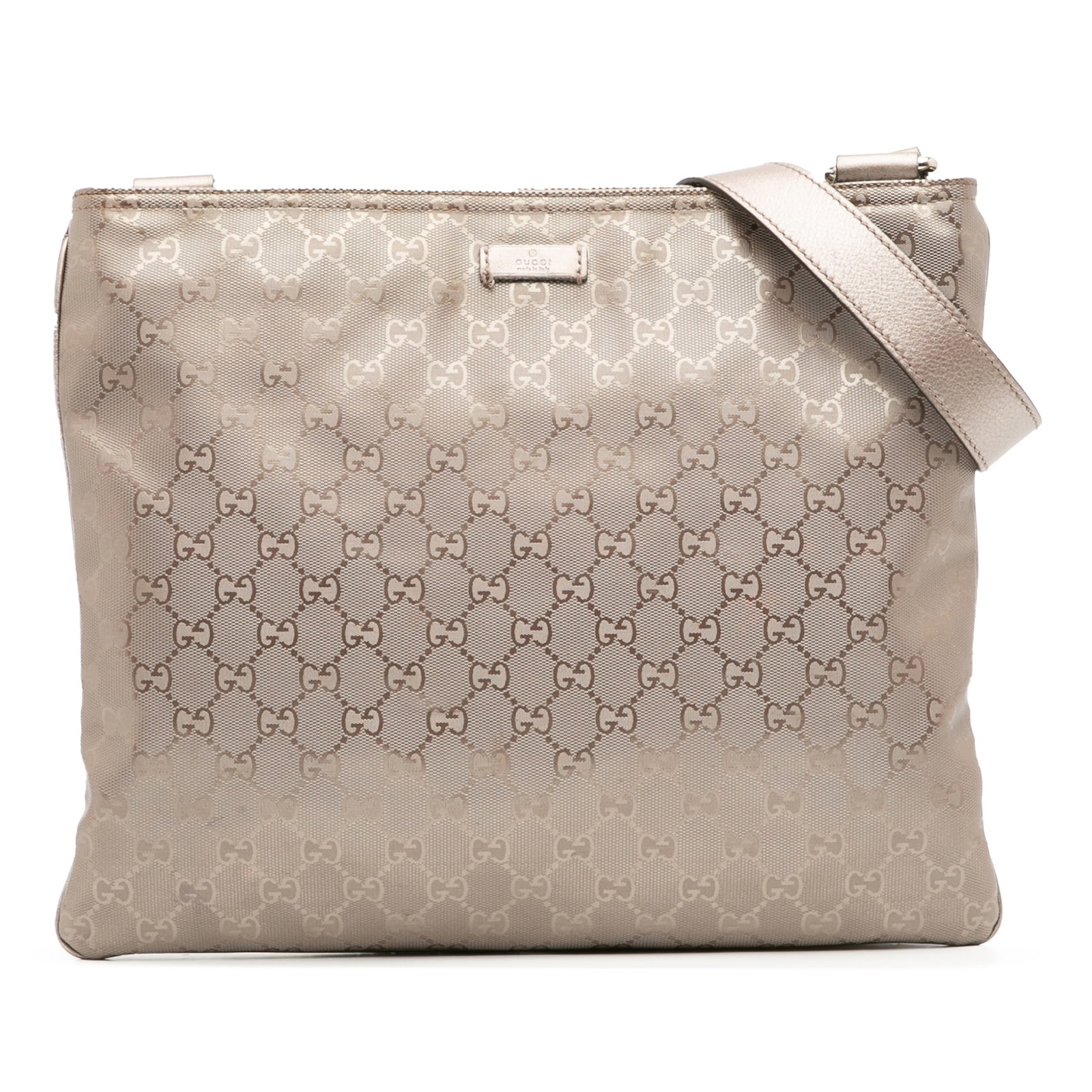 Gucci GG Imprime Gold Crossbody Bag Italy: Gucci GG Imprime Gold Crossbody Bag Italy This stylish Gucci GG Imprime Crossbody bag is crafted from coated canvas, featuring a luxurious gold color. It includes an adjustable flat leather strap for