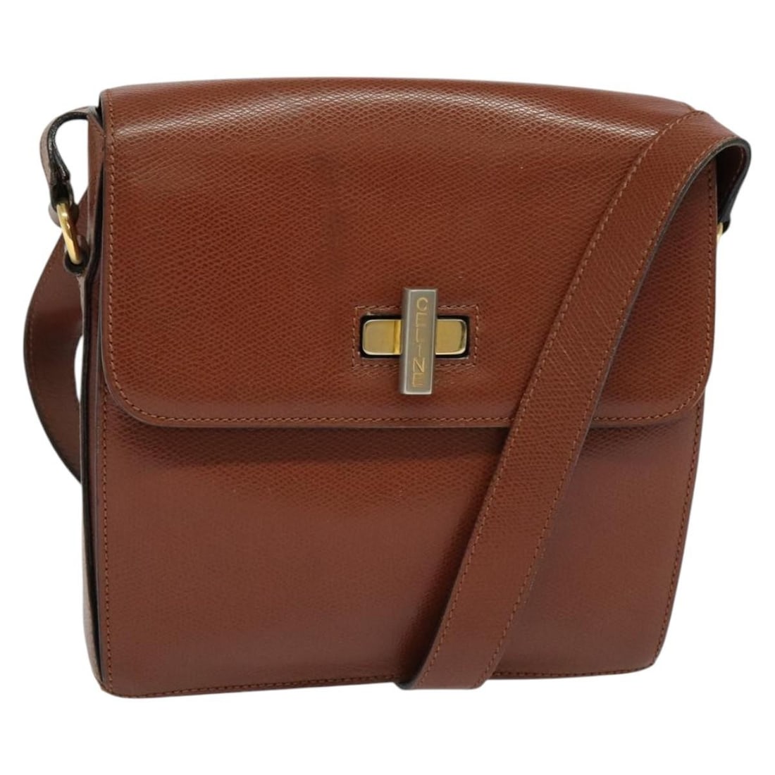 Celine Brown Leather Flap Shoulder Bag for Women: Celine Brown Leather Flap Shoulder Bag for Women This Celine Flap Shoulder Bag is crafted from brown leather and designed for women. It features a structured shape with a flap closure and a shoulder s