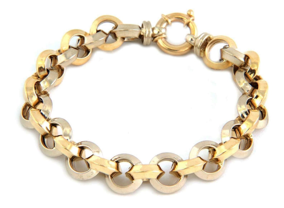 14k Yellow and White Gold Vintage Knife Edge Round Link Bracelet (1 of 5)