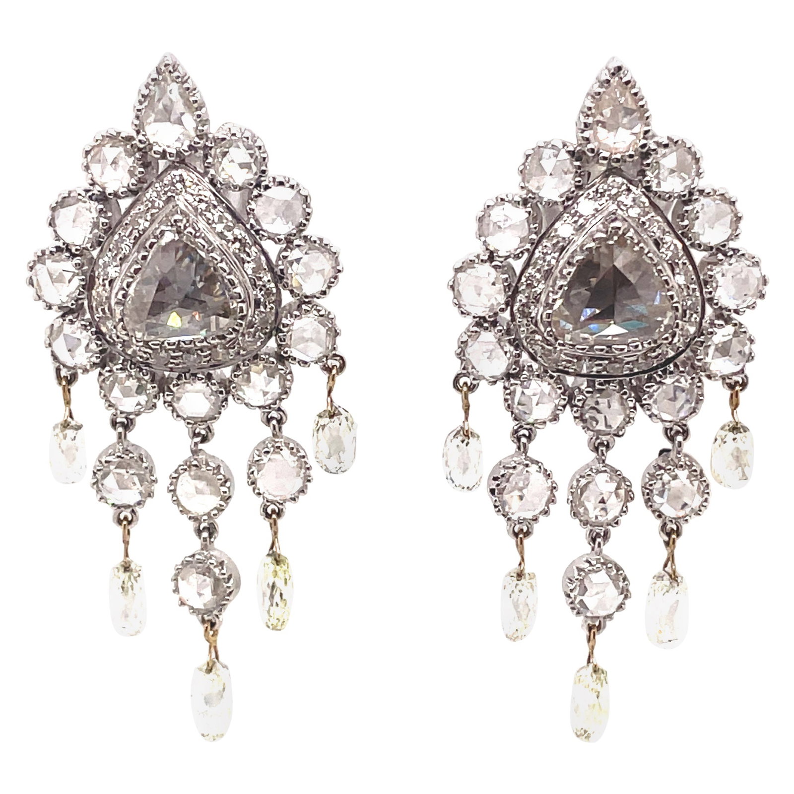 Victorian 11.35ct Rose Cut Diamond Chandelier Earrings in 18k White Gold (1 of 5)