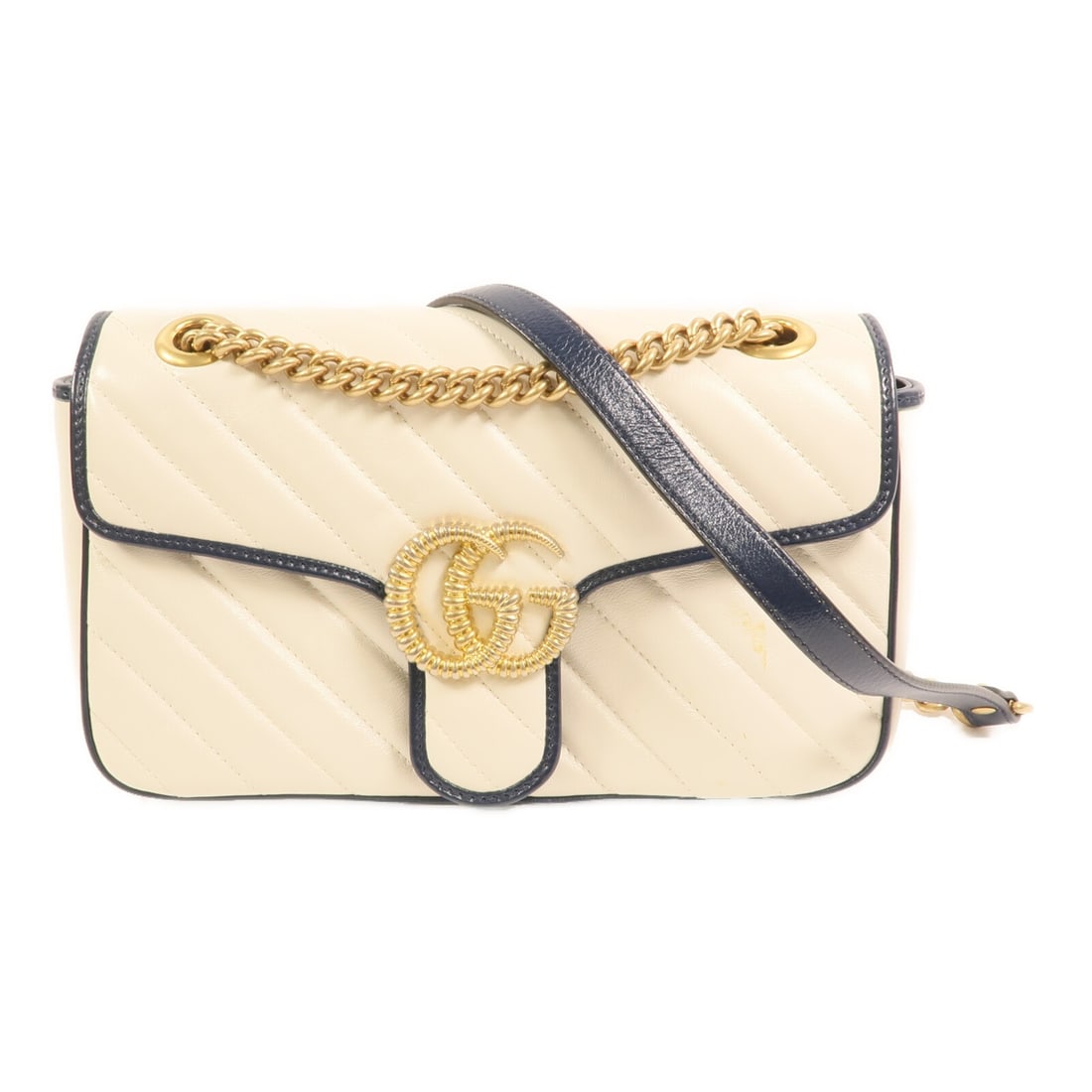 Gucci Marmont Calfskin Shoulder Bag with Gold Chain White and Black (1 of 15)