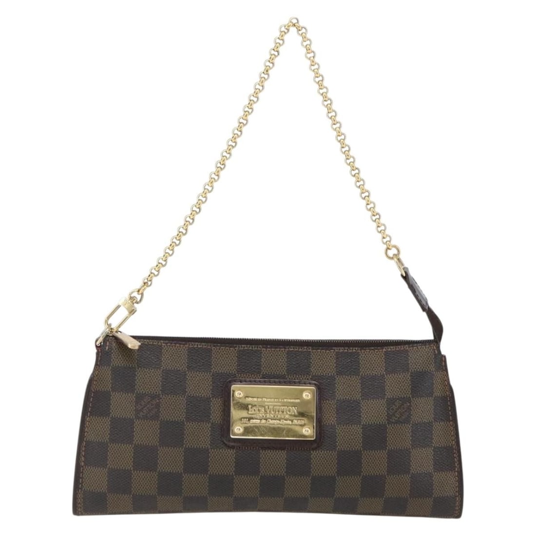 Brown Louis Vuitton Damier Canvas Sophie Purse 26cm: Brown Louis Vuitton Damier Canvas Sophie Purse 26cm This Louis Vuitton Sophie handbag features the iconic Damier canvas in brown, designed for female use. The exterior shows signs of wear including su
