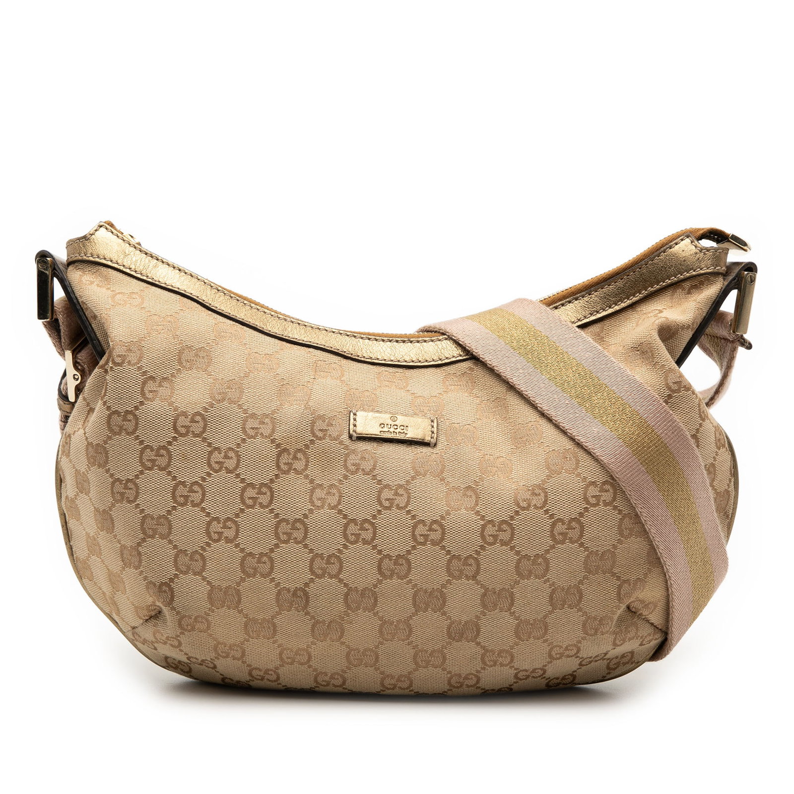 Gucci GG Canvas Web Brown Crossbody Bag with Leather Trim: Gucci GG Canvas Web Brown Crossbody Bag with Leather Trim This Gucci GG Canvas Web Crossbody bag features a brown canvas body with leather trim, an adjustable flat canvas strap, a top zip closure, and