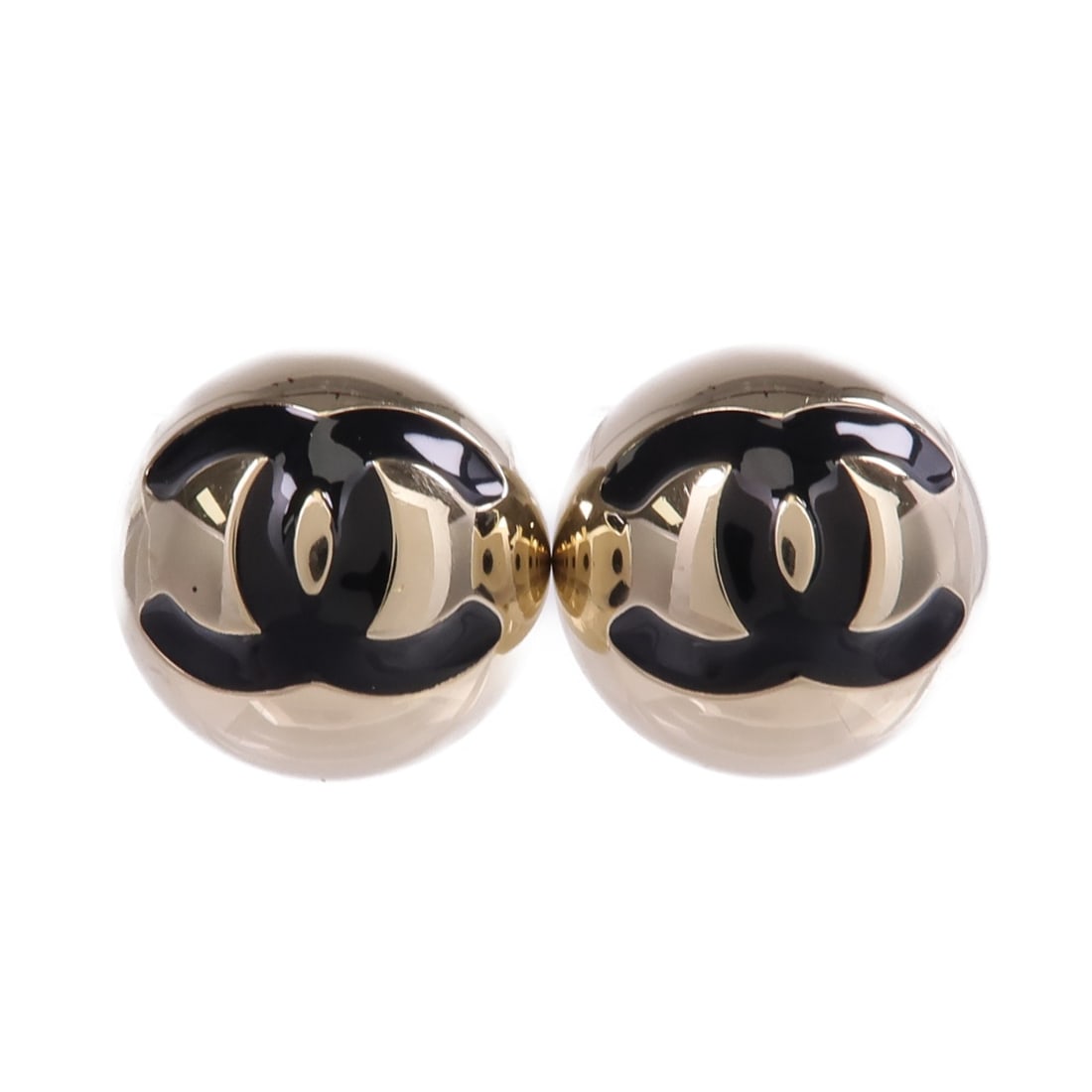 Gold and Black CC Logo Pierced Earrings by CHANEL: Gold and Black CC Logo Pierced Earrings by CHANEL These CHANEL CC pierced earrings feature a gold-toned metal design with the iconic CC logo. The earrings are crafted in France and do not include any