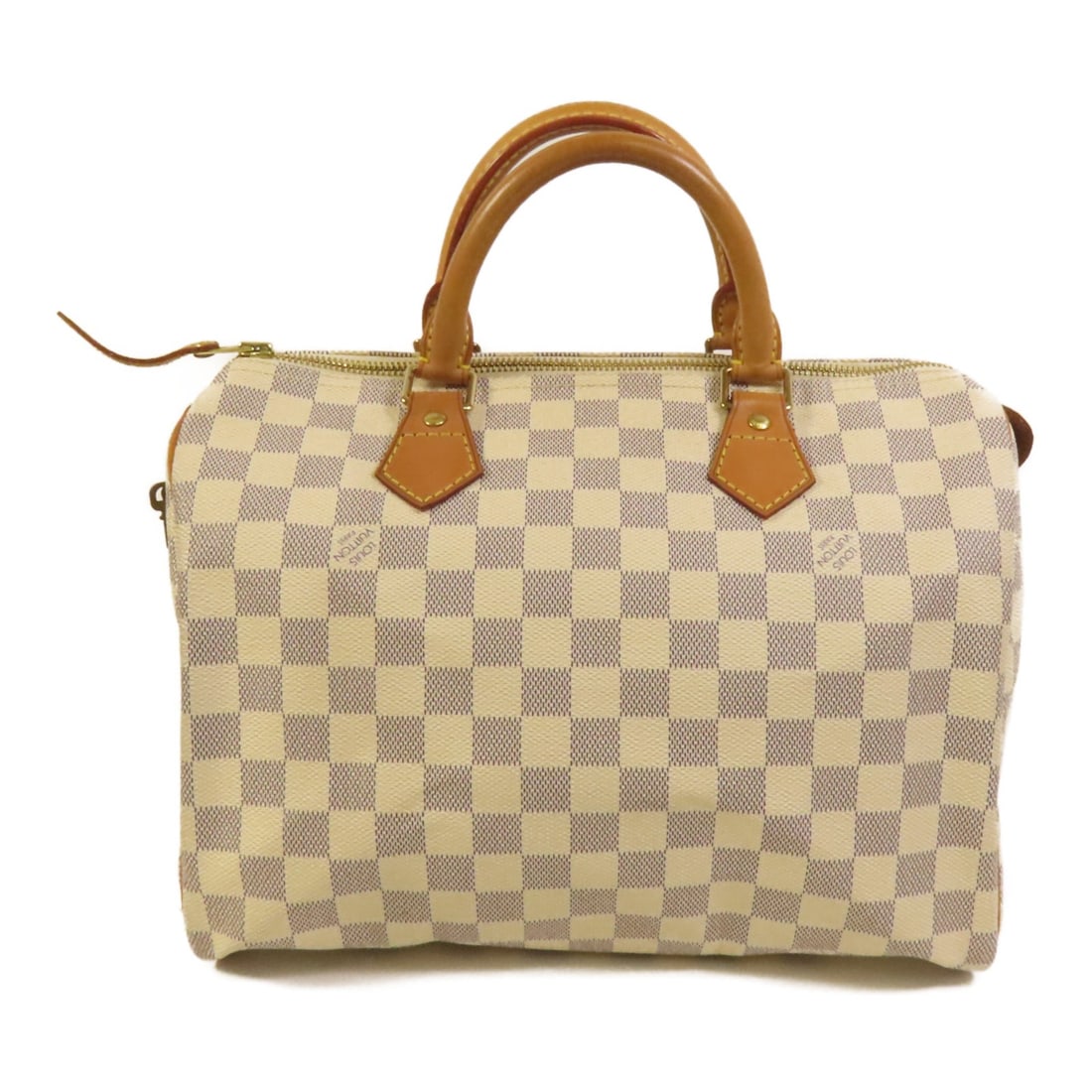 Louis Vuitton Speedy 30 Damier Azur White Canvas Handbag N41370 GHW: Louis Vuitton Speedy 30 Damier Azur White Canvas Handbag N41370 GHW This Louis Vuitton Speedy 30 handbag features the Damier Azur canvas in white with a PVC coated finish. The bag is designed with