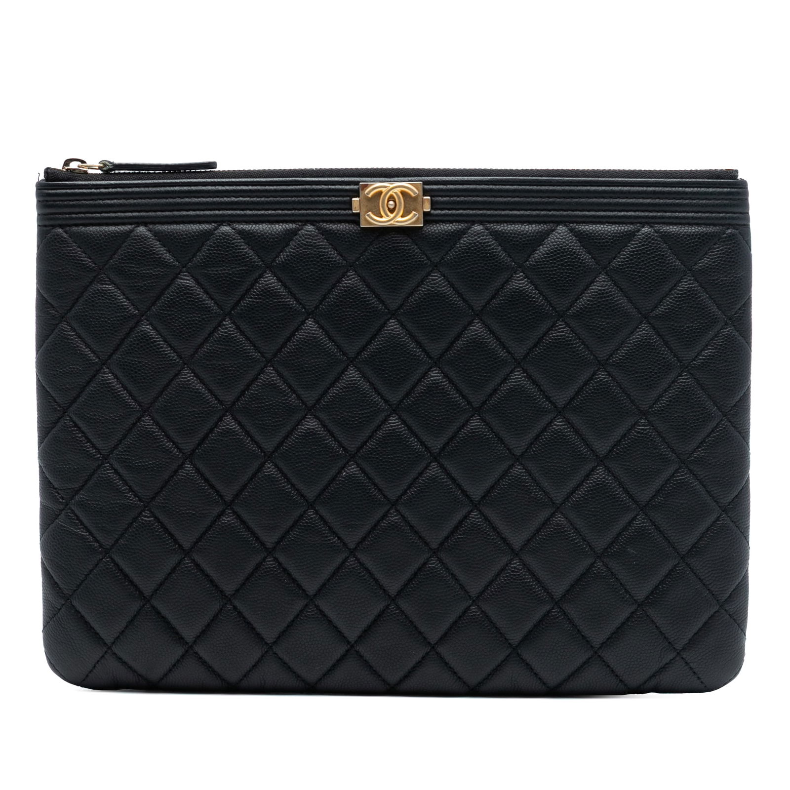 Black Chanel Boy O Case Quilted Caviar Leather Medium Clutch Bag (1 of 7)
