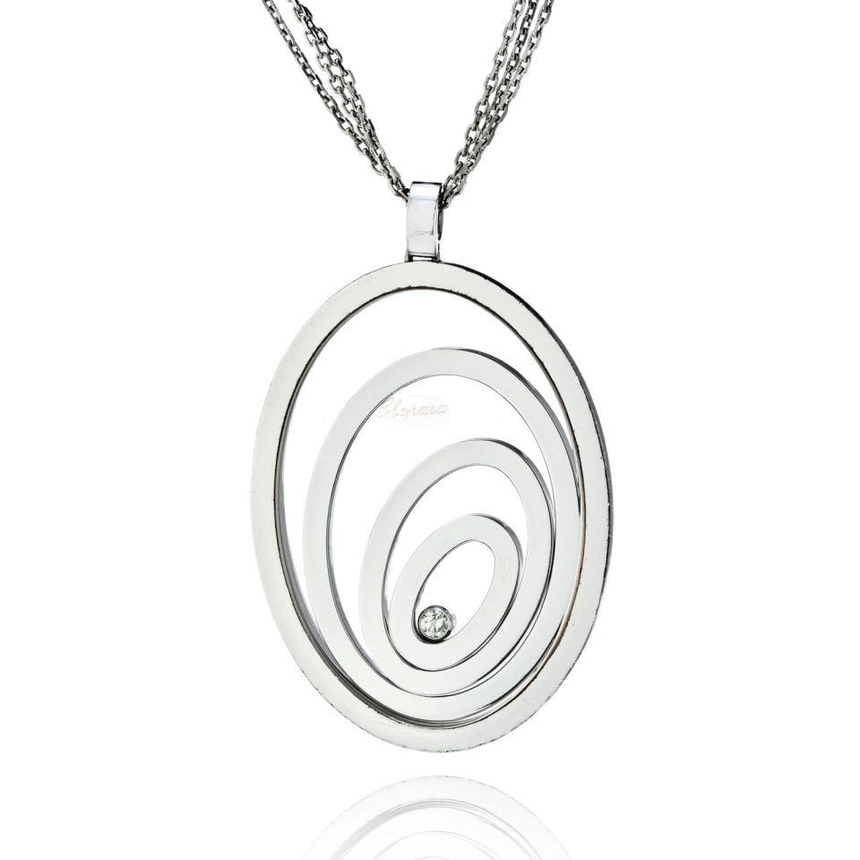 Chopard 18K White Gold Happy Spirit Floating Diamond Necklace: Chopard 18K White Gold Happy Spirit Floating Diamond Necklace Elevate your elegance with this exquisite Chopard 18K White Gold Happy Spirit Floating Diamond Necklace. Crafted from luxurious 18K white