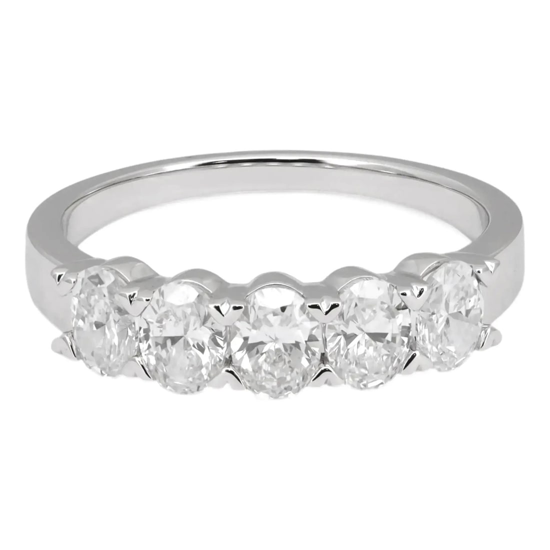 Rachel Koen 14K White Gold Five Oval Lab Diamond Half Eternity Band 1.20ctw: Rachel Koen 14K White Gold Five Oval Lab Diamond Half Eternity Band 1.20ctw This elegant half eternity band ring features five oval cut lab grown diamonds in a prong setting, creating a scintillating